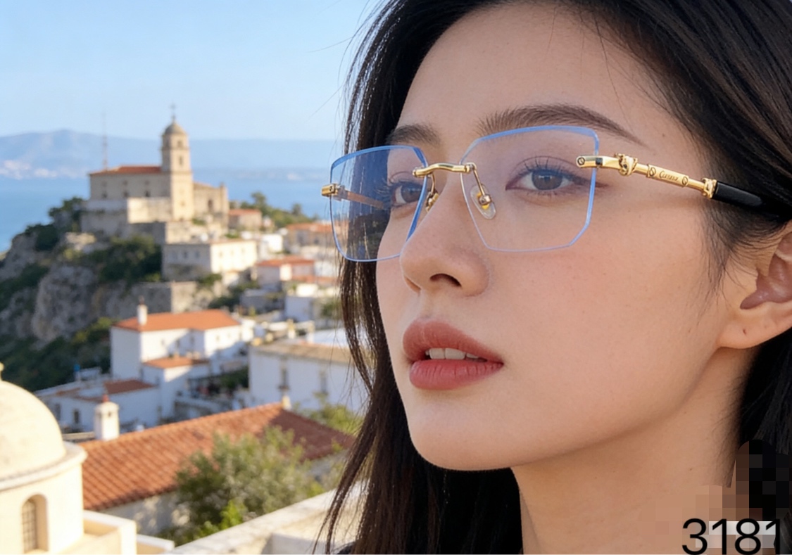 。。Cartie*欧美个性无边框豹子装饰墨镜新款方形时尚太阳镜