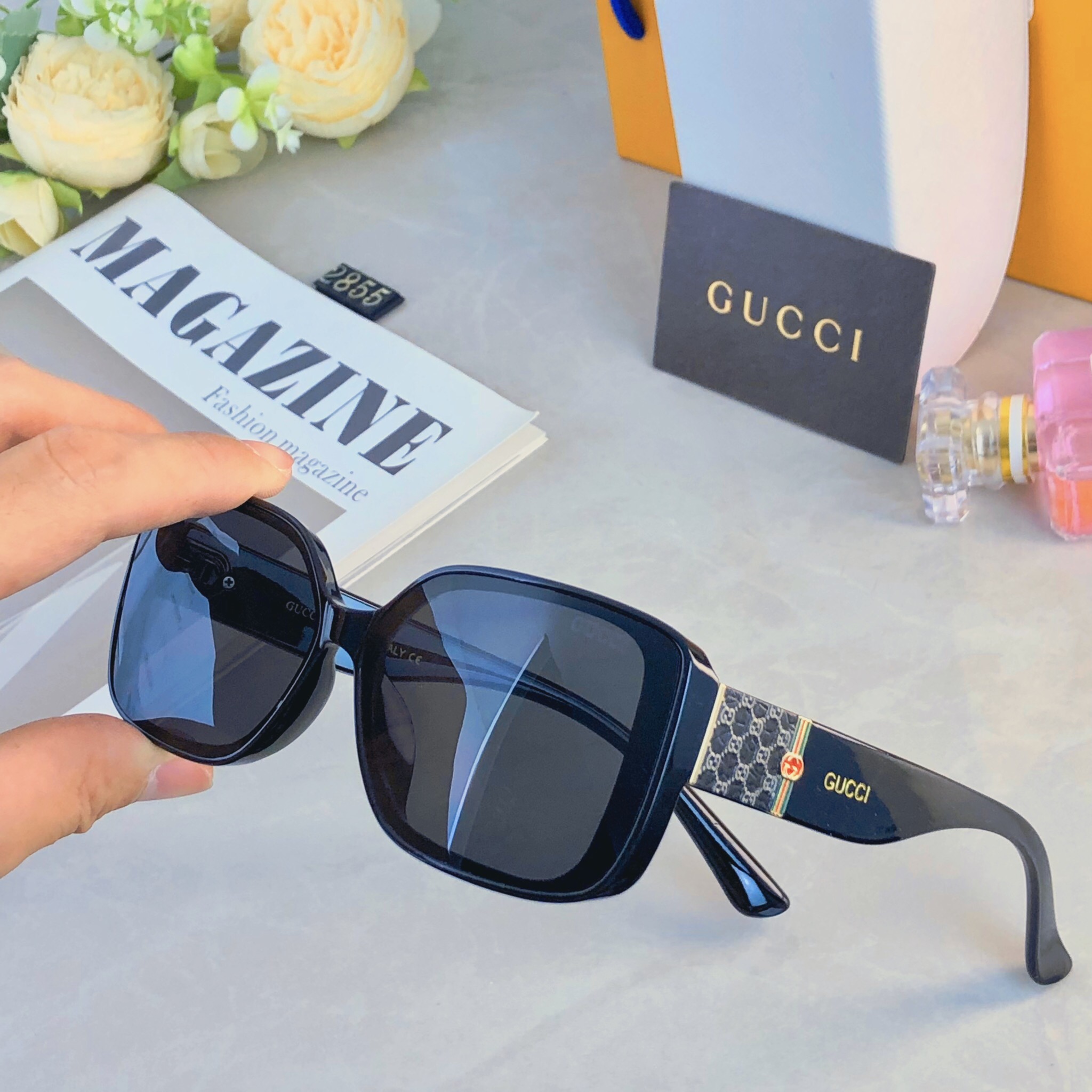 。。Gucc*复古方形时尚潮流太阳镜高品质新款个性街拍女士墨镜