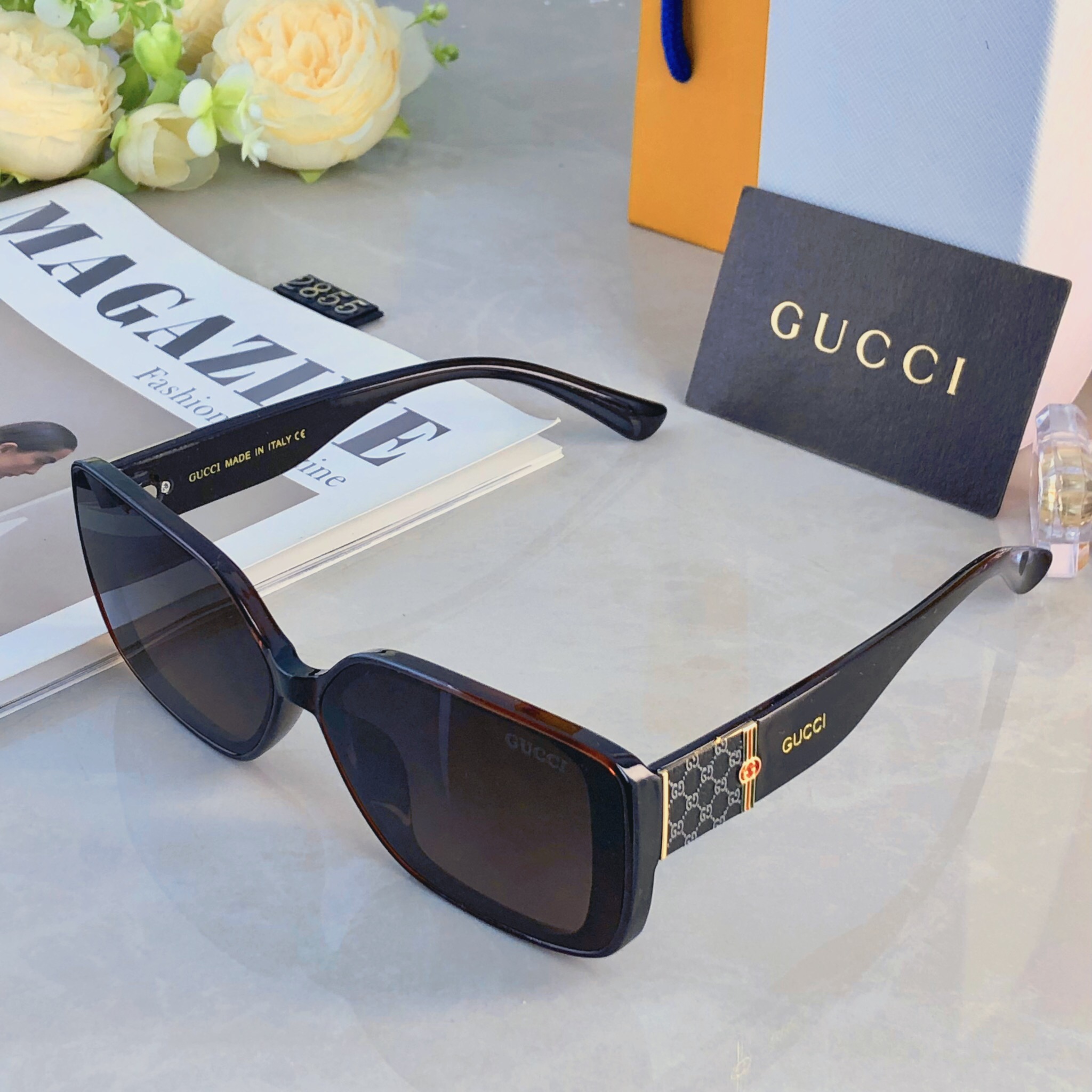 。。Gucc*复古方形时尚潮流太阳镜高品质新款个性街拍女士墨镜