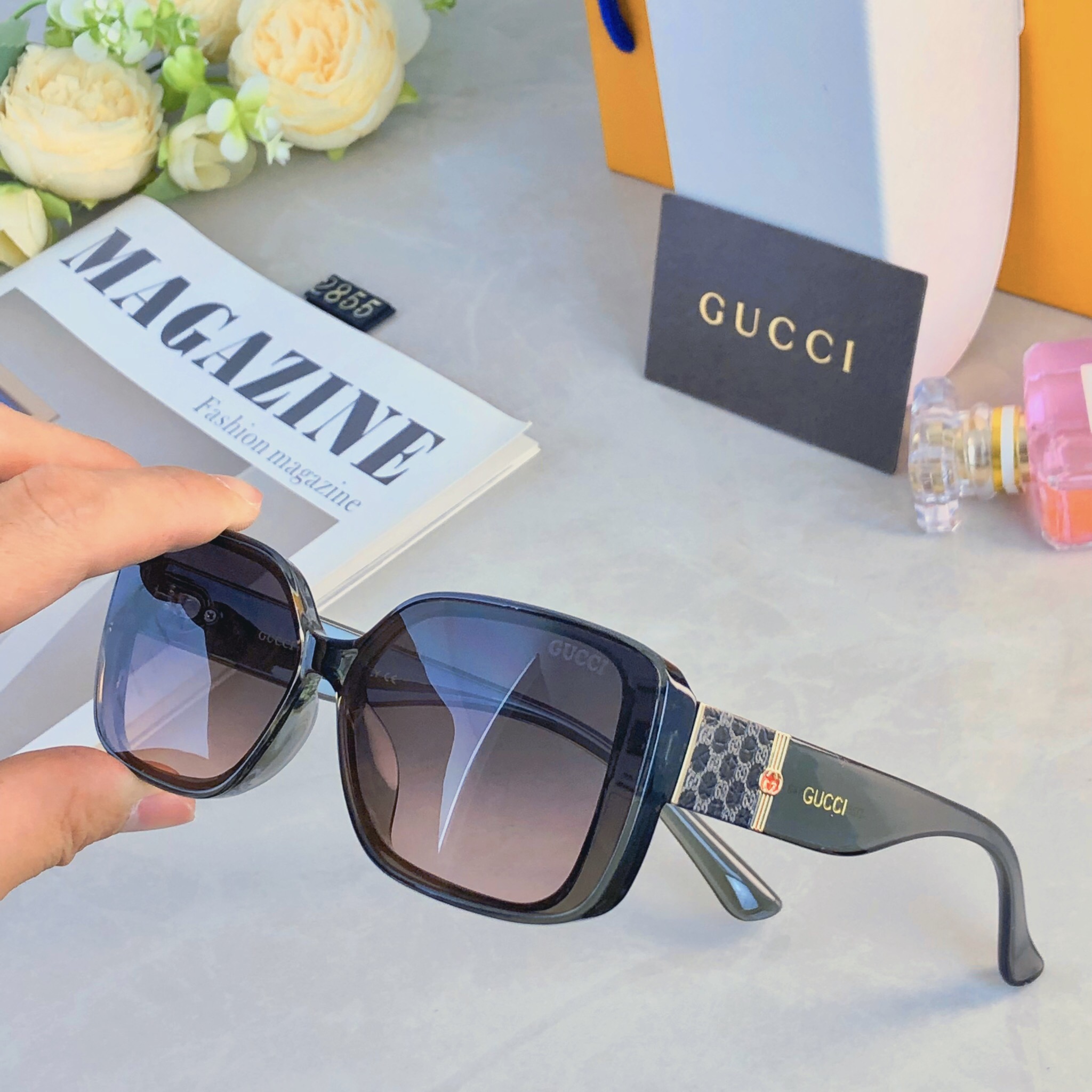 。。Gucc*复古方形时尚潮流太阳镜高品质新款个性街拍女士墨镜