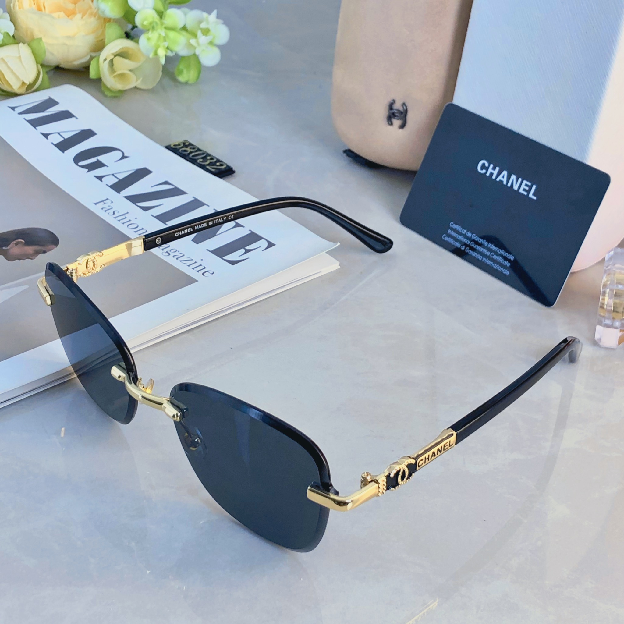 。。Chane*2026新款复古无框墨镜女街拍时髦简约太阳眼镜