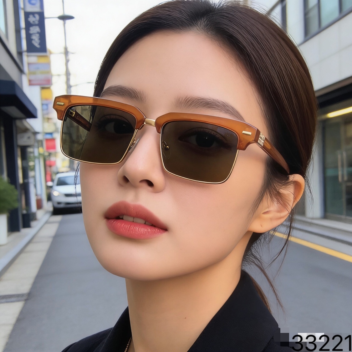 。。miumi*韩版半框方形墨镜男女潮高级感时尚太阳镜防紫外线