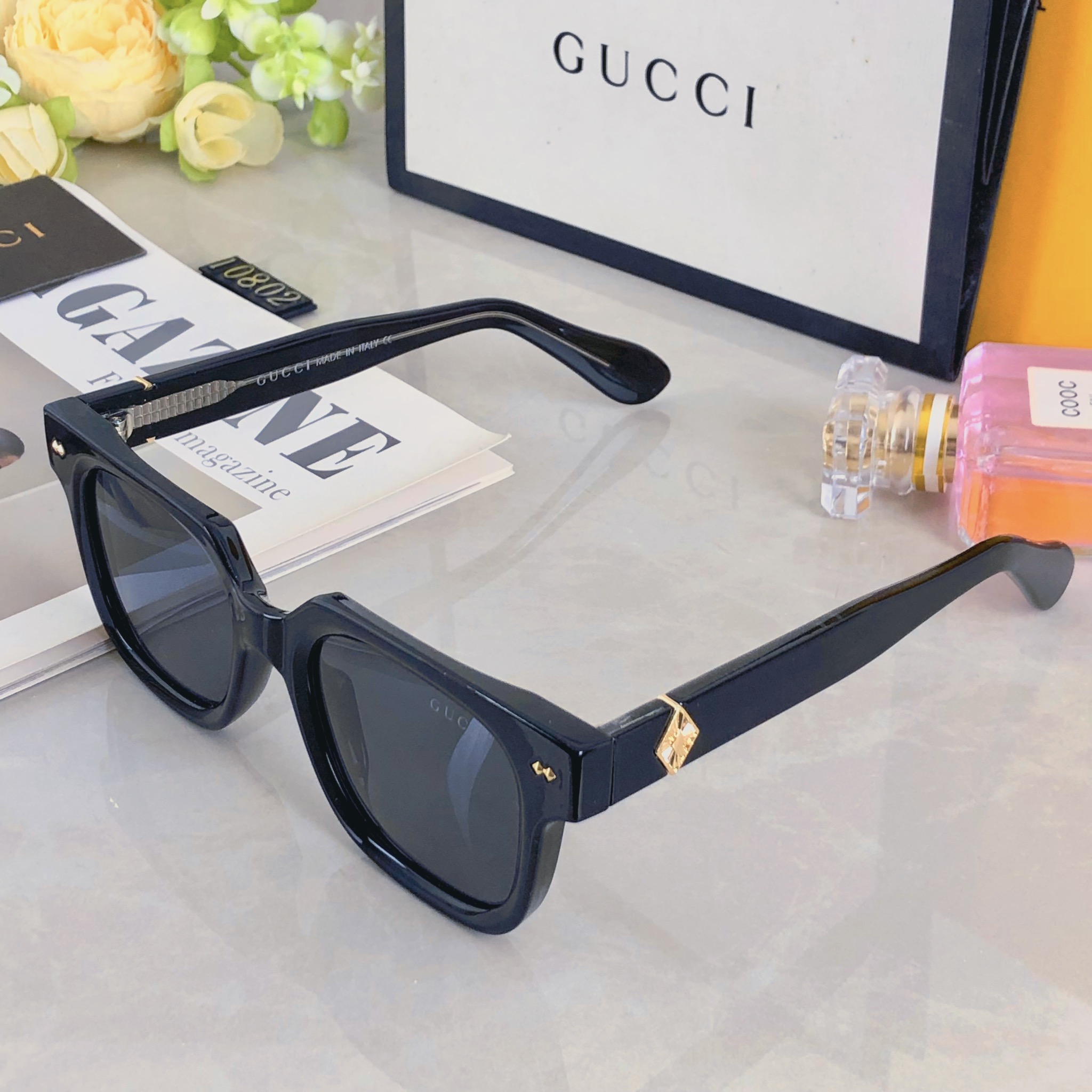 。。Gucc*爆款太阳镜米钉 欧美街拍ins网红模特方形墨镜