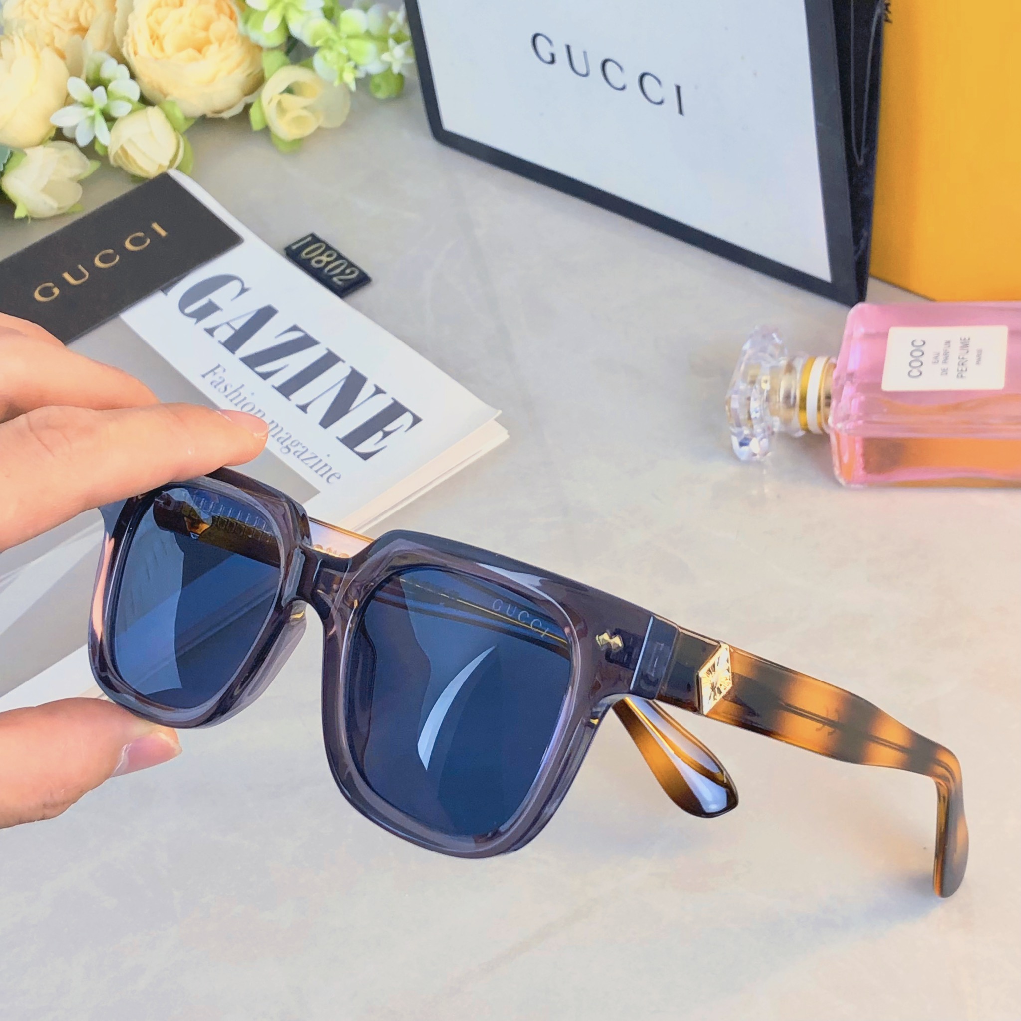 。。Gucc*爆款太阳镜米钉 欧美街拍ins网红模特方形墨镜