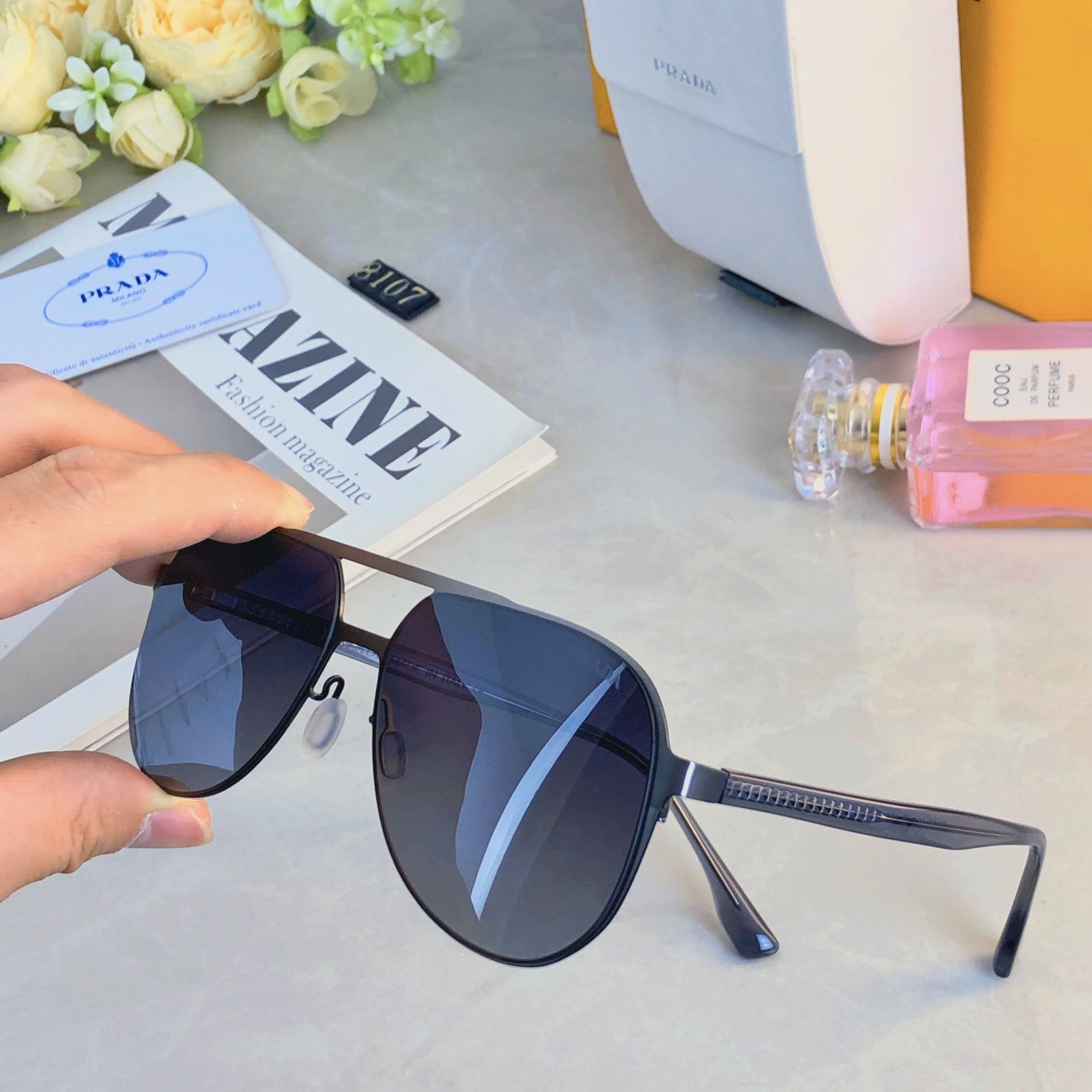 。。Prad*高档时尚偏光太阳镜高清户外防强光韩版潮流帅气太阳眼镜男款