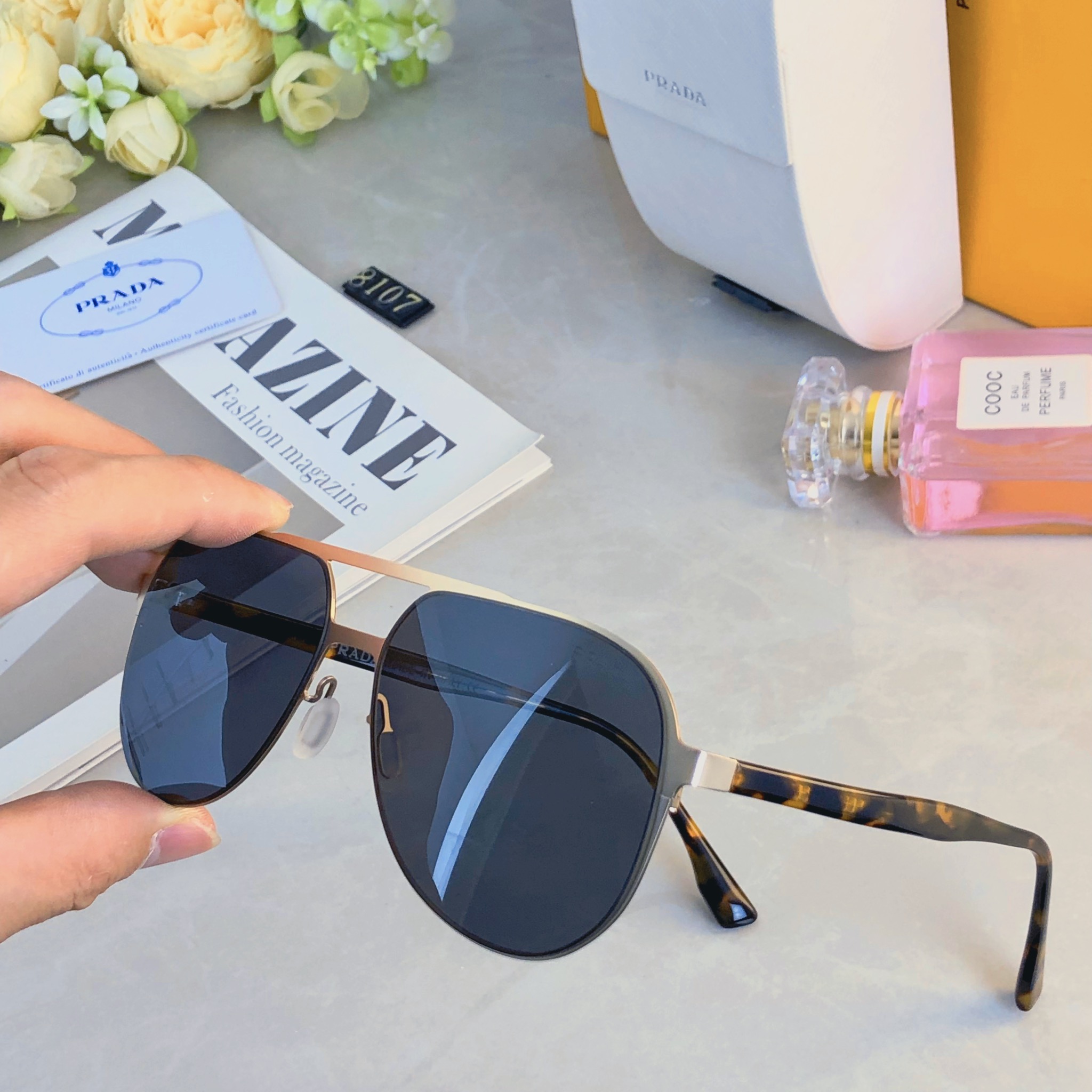 。。Prad*高档时尚偏光太阳镜高清户外防强光韩版潮流帅气太阳眼镜男款