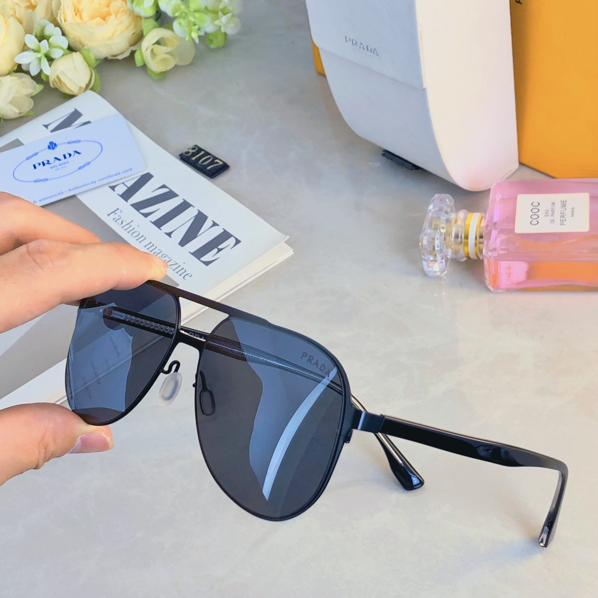 。。Prad*高档时尚偏光太阳镜高清户外防强光韩版潮流帅气太阳眼镜男款