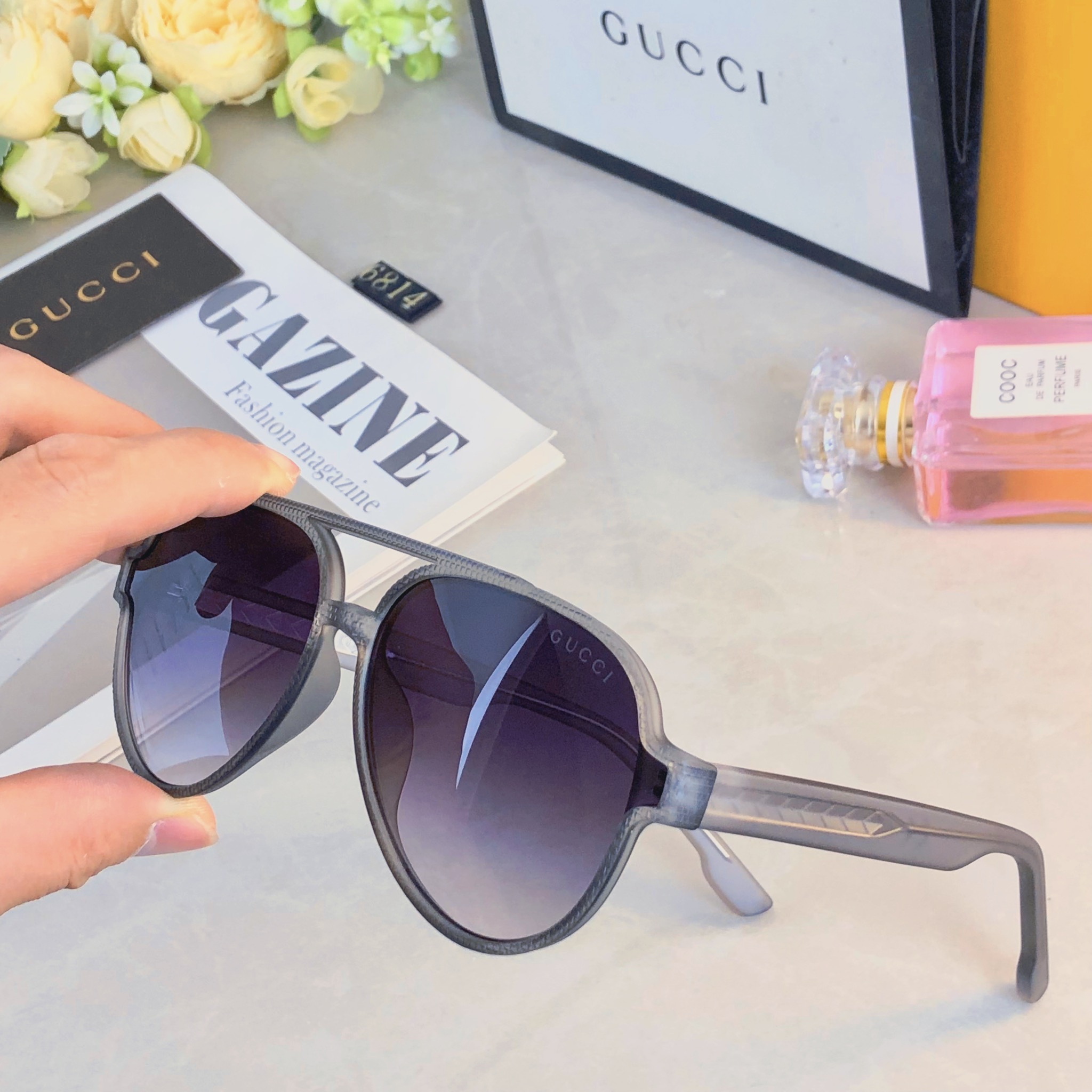 。。Gucc*欧美复古双梁太阳镜2026新款潮ins个性大框网红同款蛤蟆墨镜