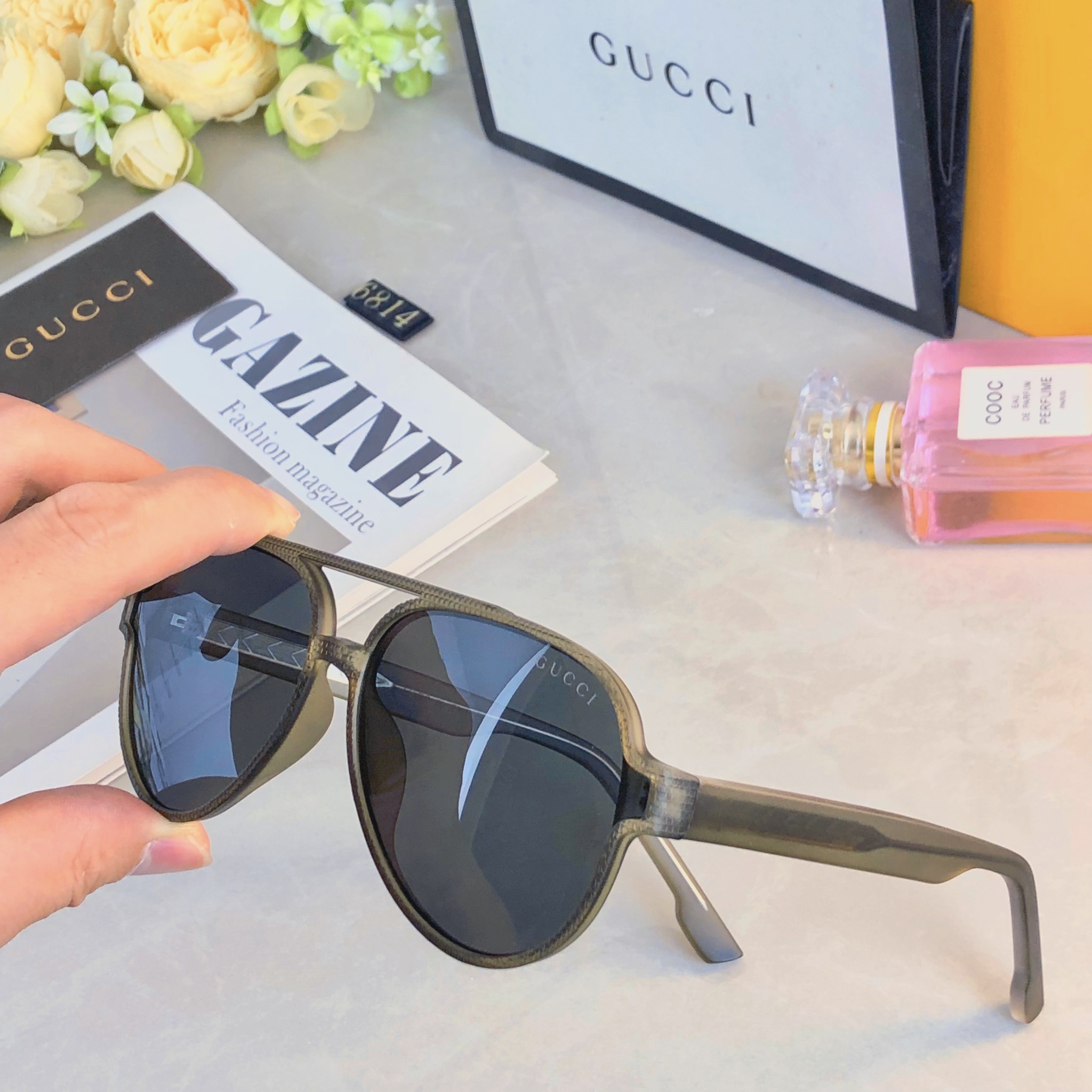 。。Gucc*欧美复古双梁太阳镜2026新款潮ins个性大框网红同款蛤蟆墨镜