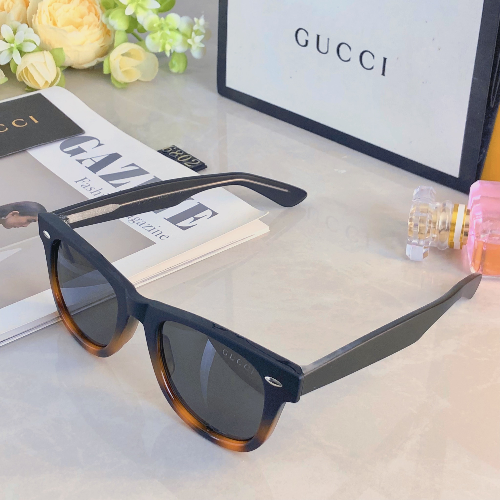 。。Gucc*墨镜女高级感ins网红款大脸显瘦防紫外线太阳镜男潮