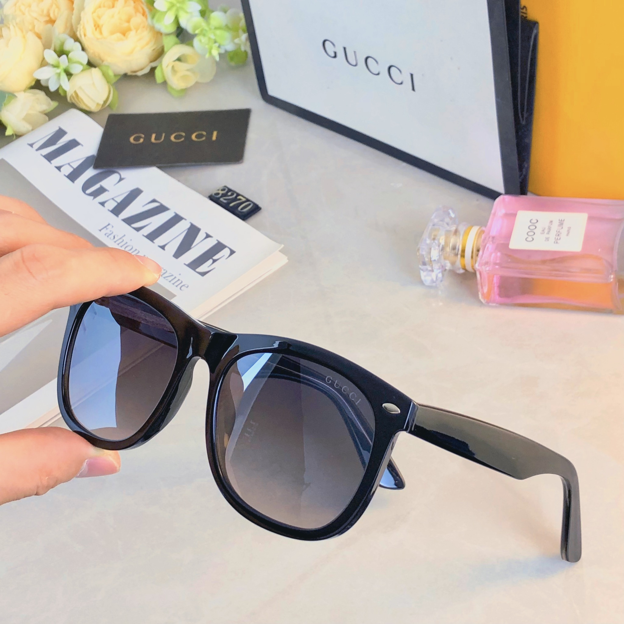 。。Gucc*墨镜男款高级感网红时尚米钉驾驶镜复古个性方形太阳镜女大脸