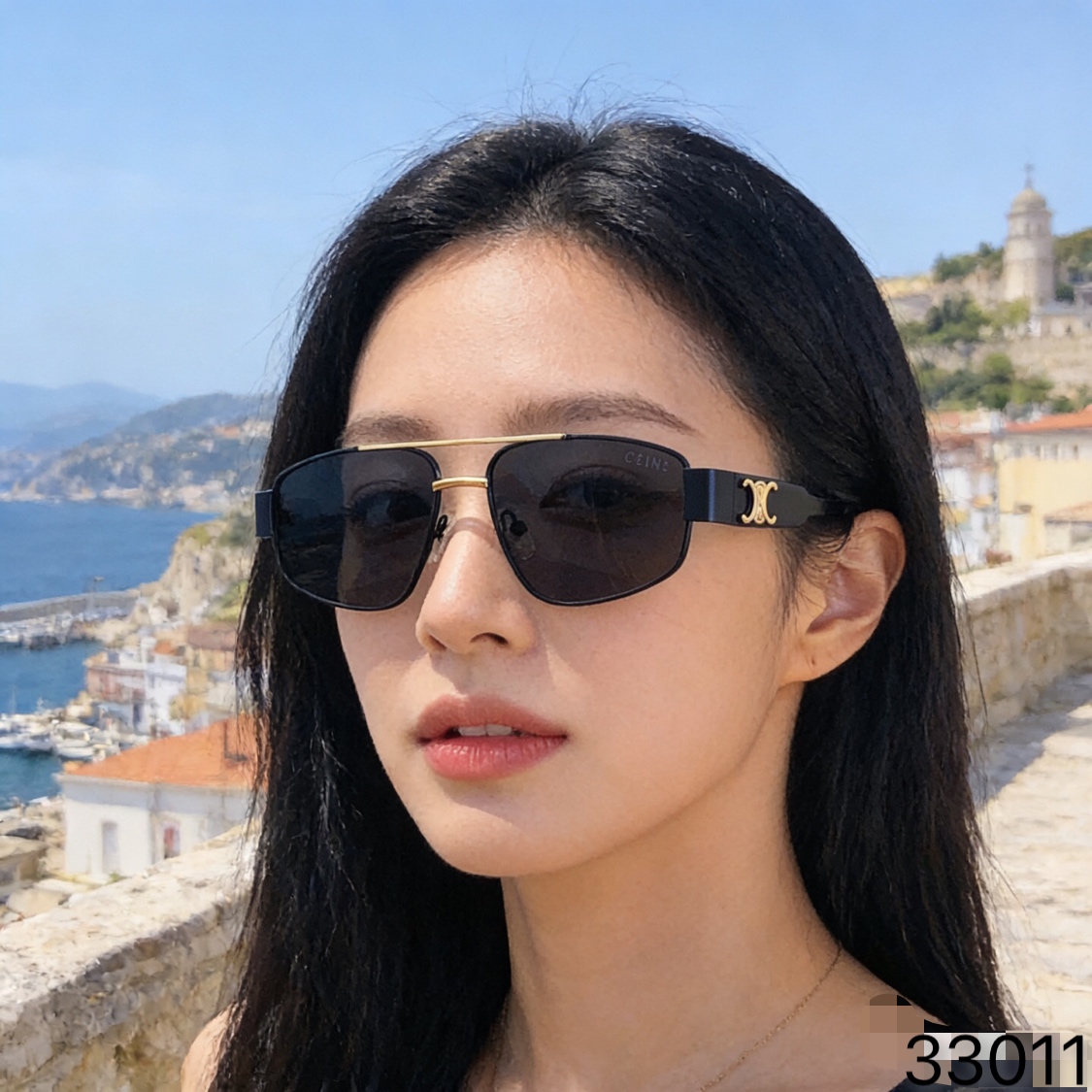 。。Celin*新款美式时尚潮流偏光太阳镜复古高级感防晒墨镜金属框