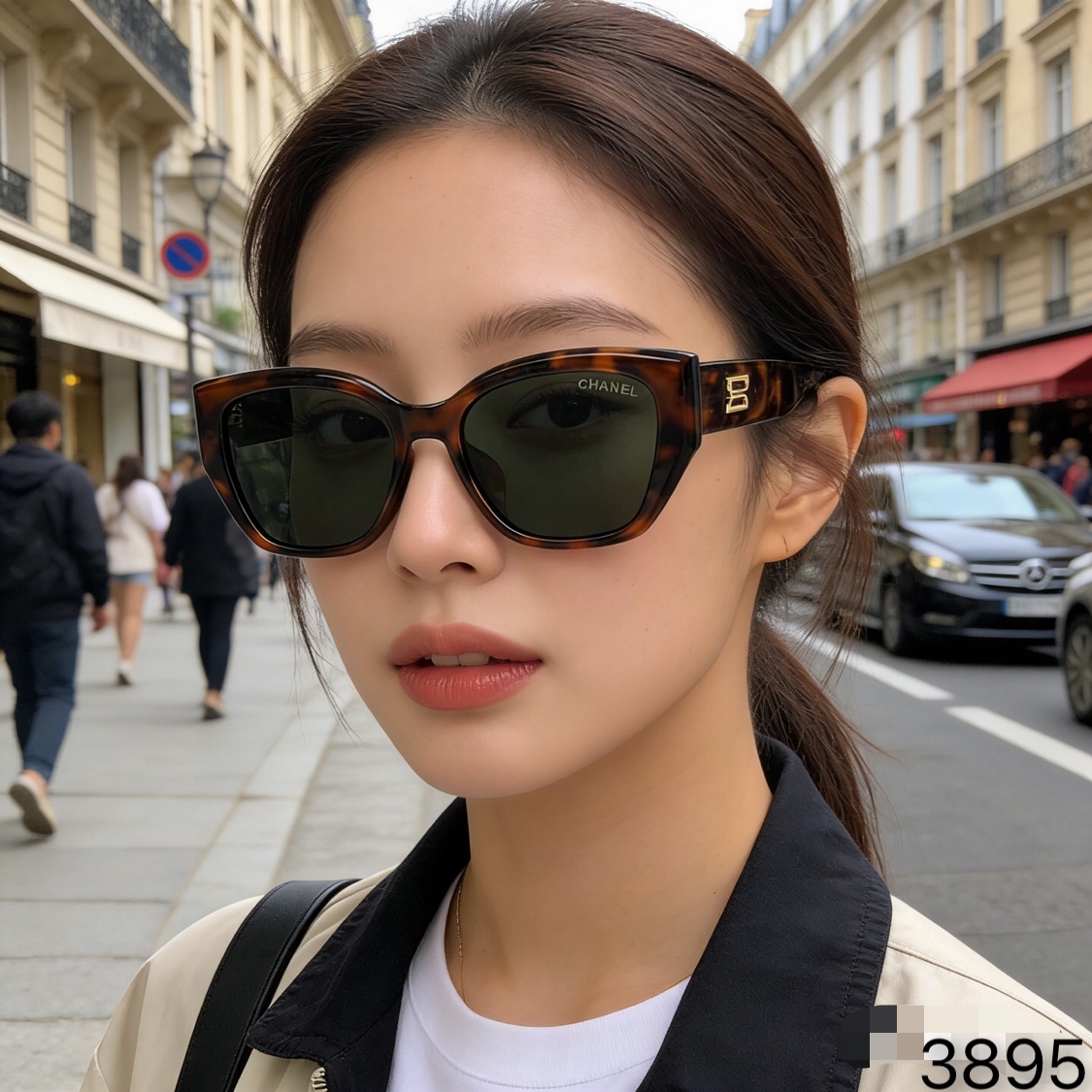 。。Chane*欧美潮流街拍黑色大框太阳镜夏季时尚大脸显瘦女百搭防晒遮阳墨镜