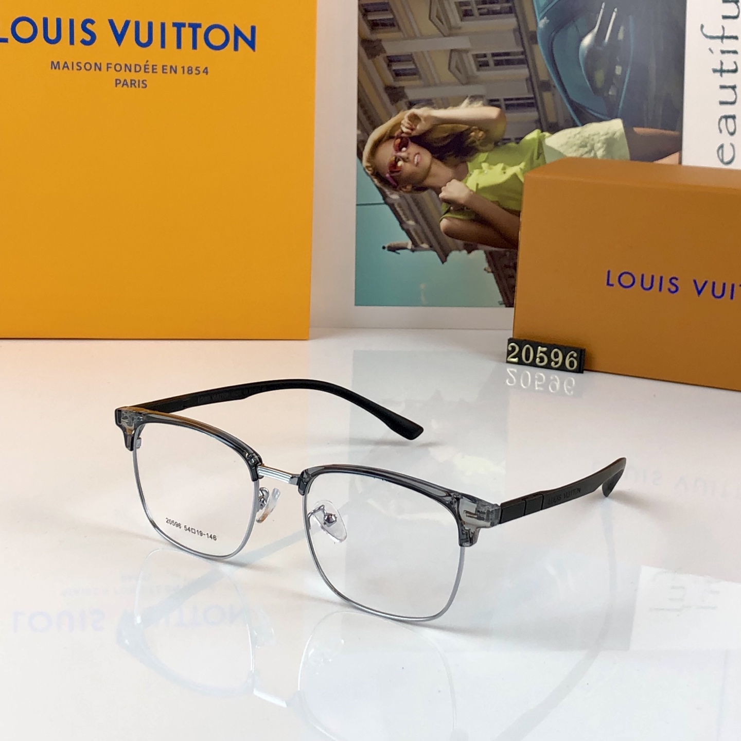。。Louis vuitto*灰色眼镜框男女近视可配潮痞帅半框眼镜方圆脸近视复古日系眼镜架
