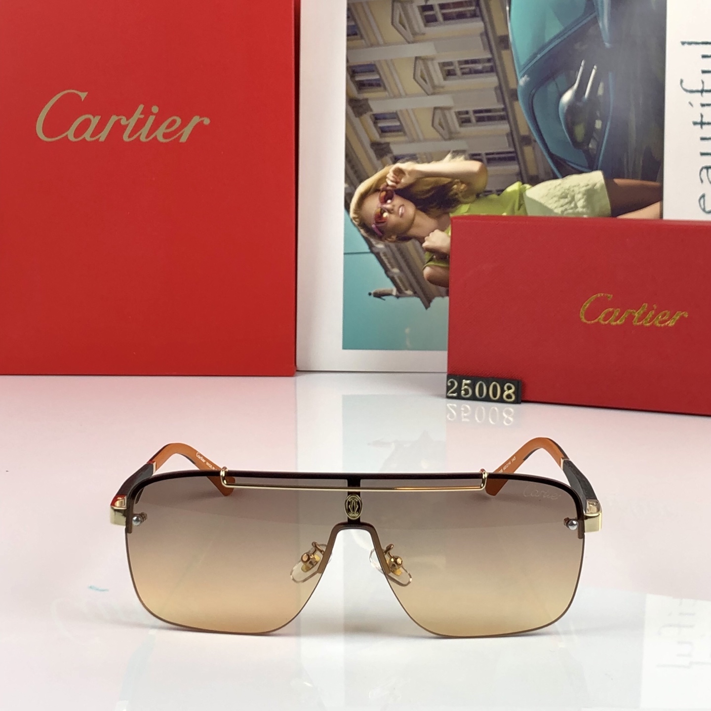 。。Cartie*新款潮流复古金属双梁太阳眼镜 ins个性无框户外开车休闲防晒墨镜