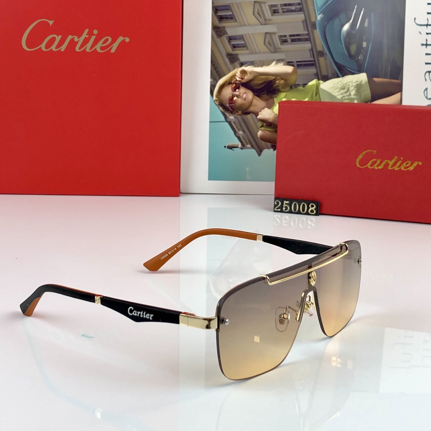 。。Cartie*新款潮流复古金属双梁太阳眼镜 ins个性无框户外开车休闲防晒墨镜