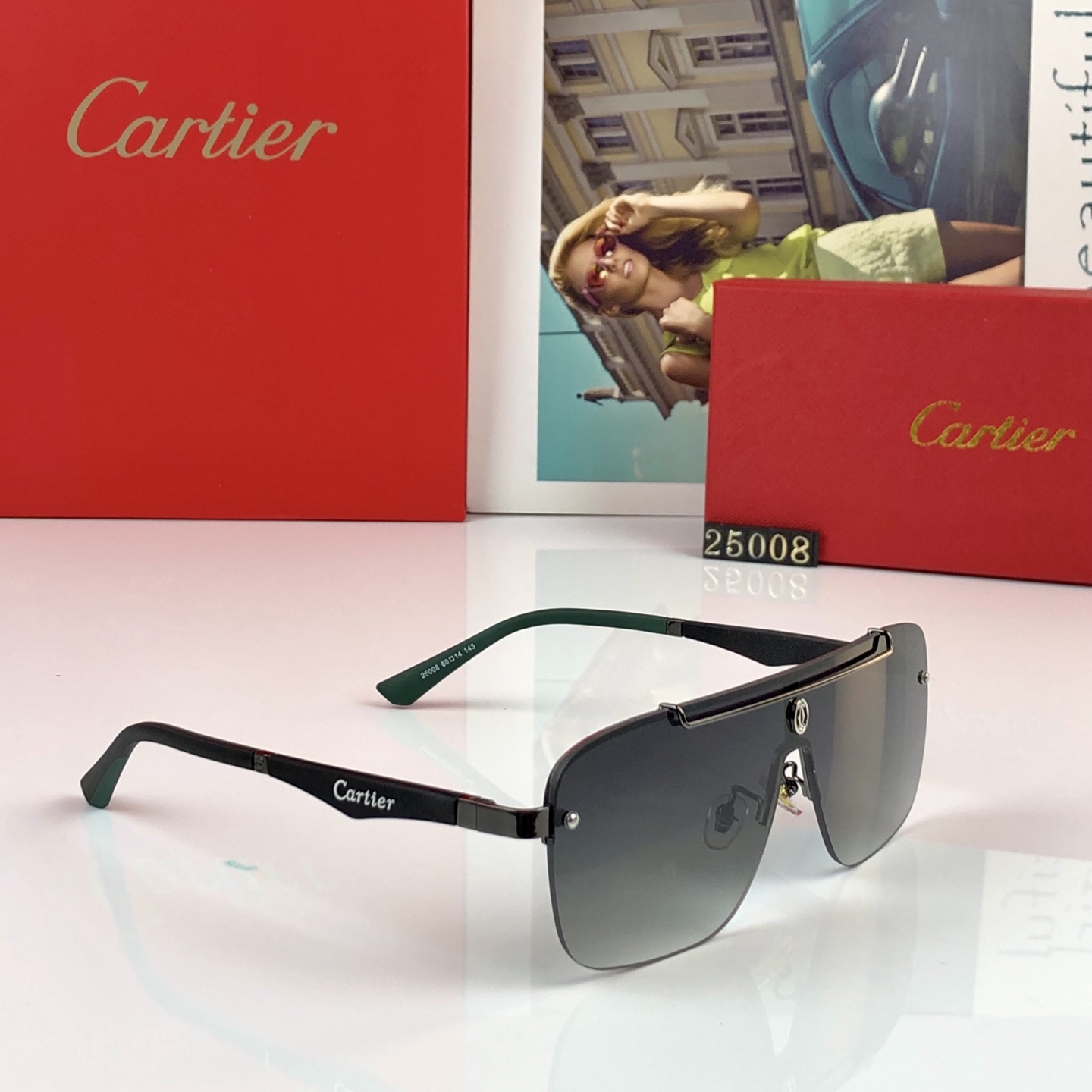 。。Cartie*新款潮流复古金属双梁太阳眼镜 ins个性无框户外开车休闲防晒墨镜
