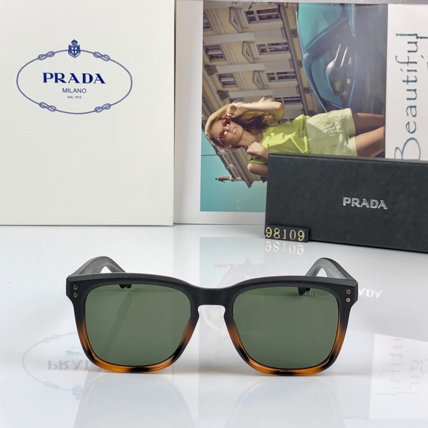 。。Prad*新款欧美风拉线个性设计透明黑框拼色太阳眼镜防紫外线防晒男女