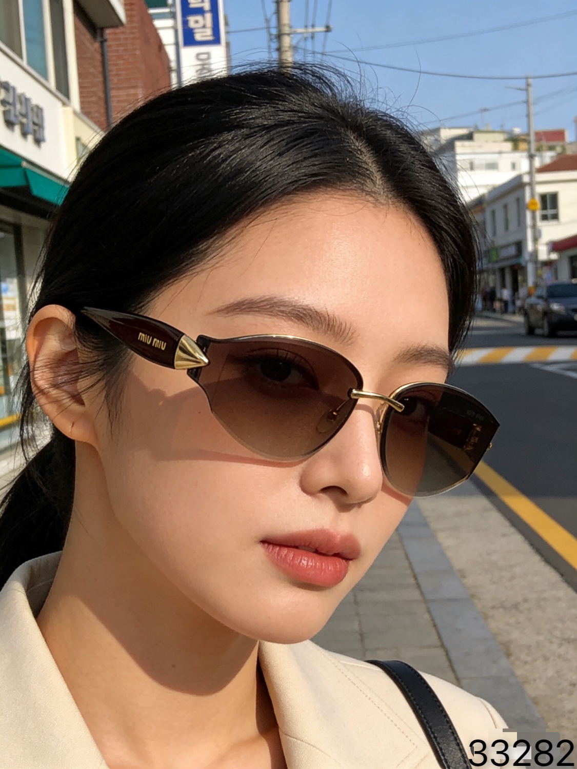 。。miumi*高颜值2026猫眼太阳镜女防紫外线显脸小墨镜曲面镜片高级感精致潮