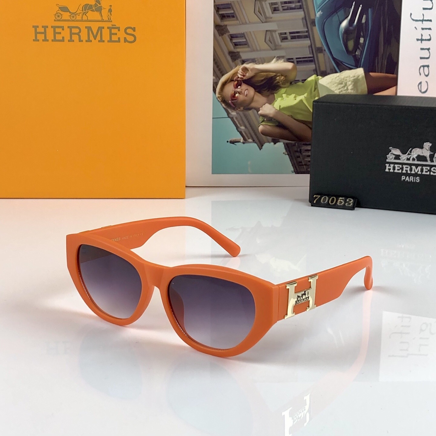 。。Herme*2026新款欧美风猫眼太阳眼镜潮凹造型街拍高级感黑超墨镜女