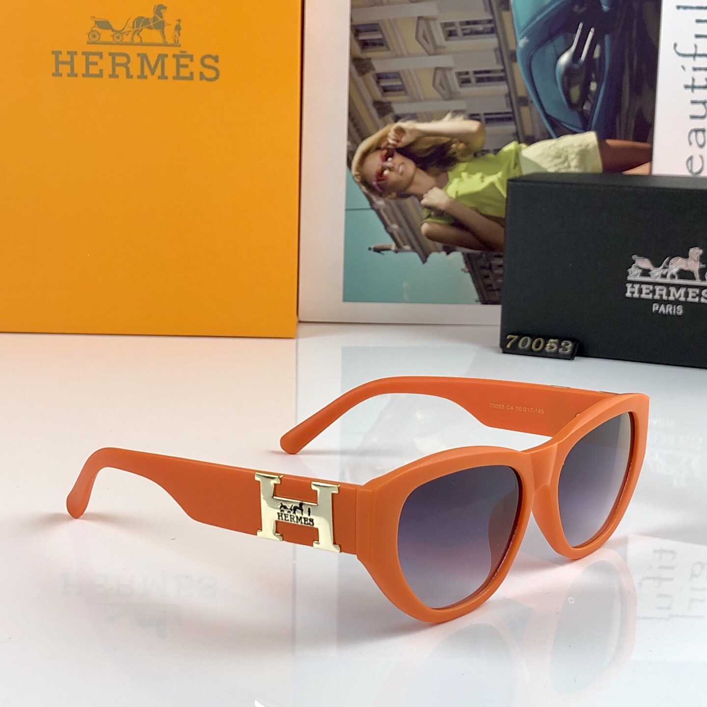 。。Herme*2026新款欧美风猫眼太阳眼镜潮凹造型街拍高级感黑超墨镜女