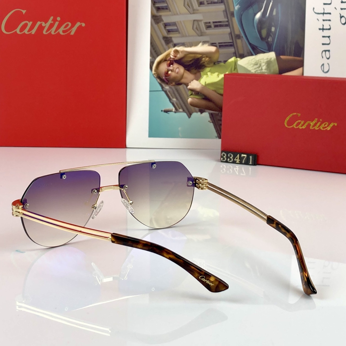 。。Cartie*2026新款个性双梁飞行员太阳镜 欧美ins风时尚网红百搭无框蛤蟆镜
