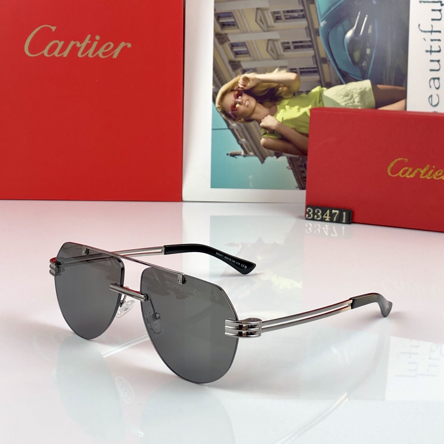 。。Cartie*2026新款个性双梁飞行员太阳镜 欧美ins风时尚网红百搭无框蛤蟆镜