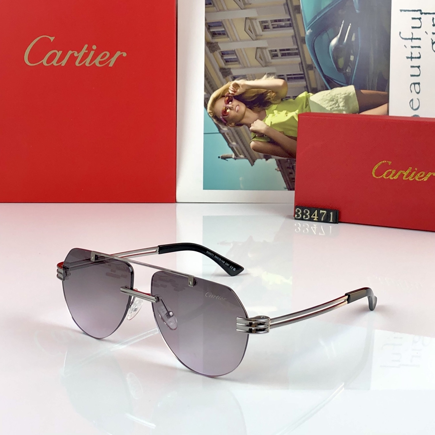 。。Cartie*2026新款个性双梁飞行员太阳镜 欧美ins风时尚网红百搭无框蛤蟆镜