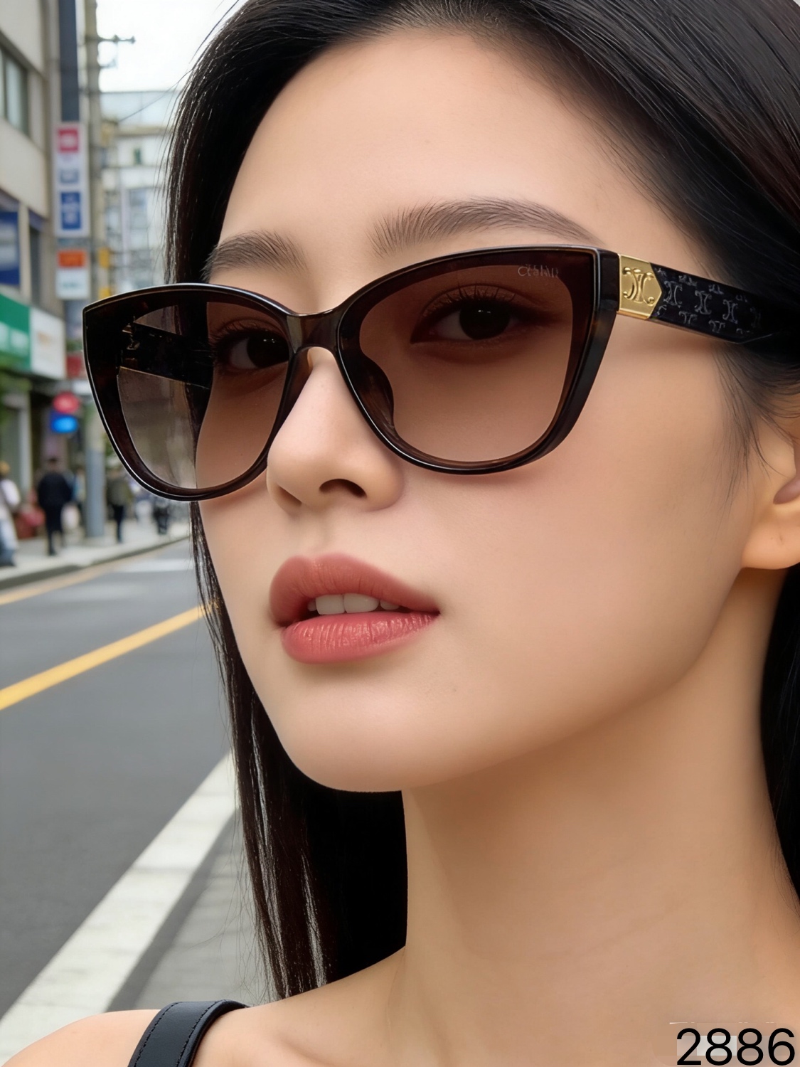 。。Celin*美式复古椭圆形猫眼墨镜女辣妹高级质感太阳镜甜酷凹造型眼镜