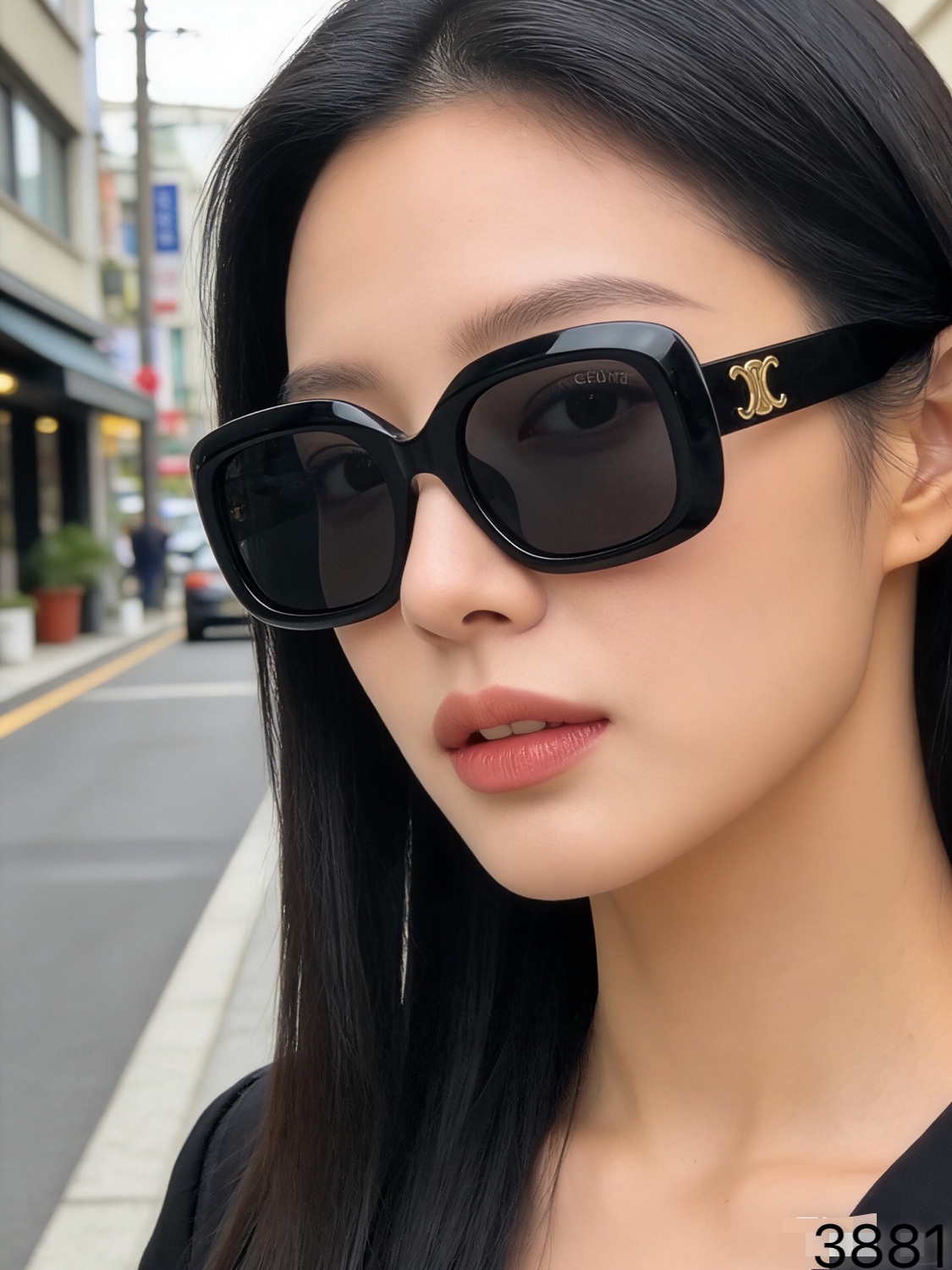 。。Celin*甜酷辣妹黑色圆框墨镜女圆脸显瘦网红大框高级感显气质太阳镜