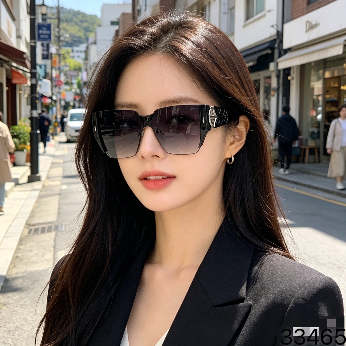 。。Dio*欧美复古方形无框切边墨镜男女潮辣妹街拍朋克风连体太阳眼镜