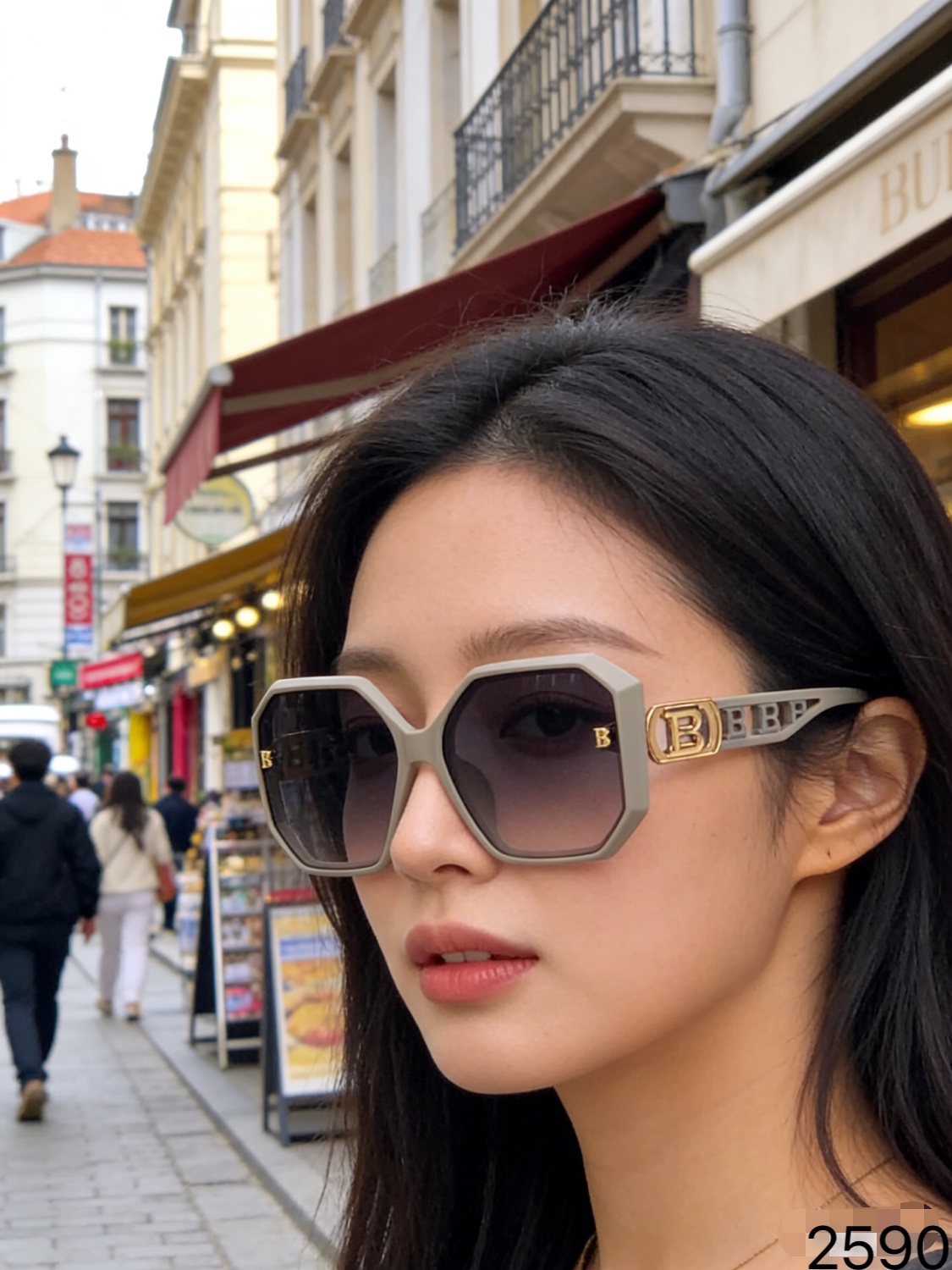 。。Burberr*新款B家欧美复古方框太阳镜网红街拍多边形墨镜百搭太阳眼镜