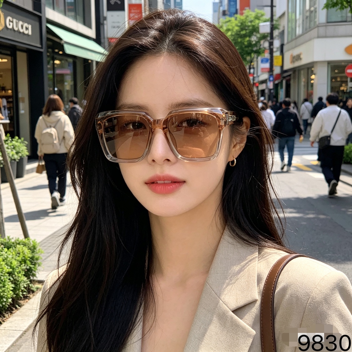 。。Gucc*个性墨镜女款方形圆脸韩版时尚太阳眼镜大框防紫外线