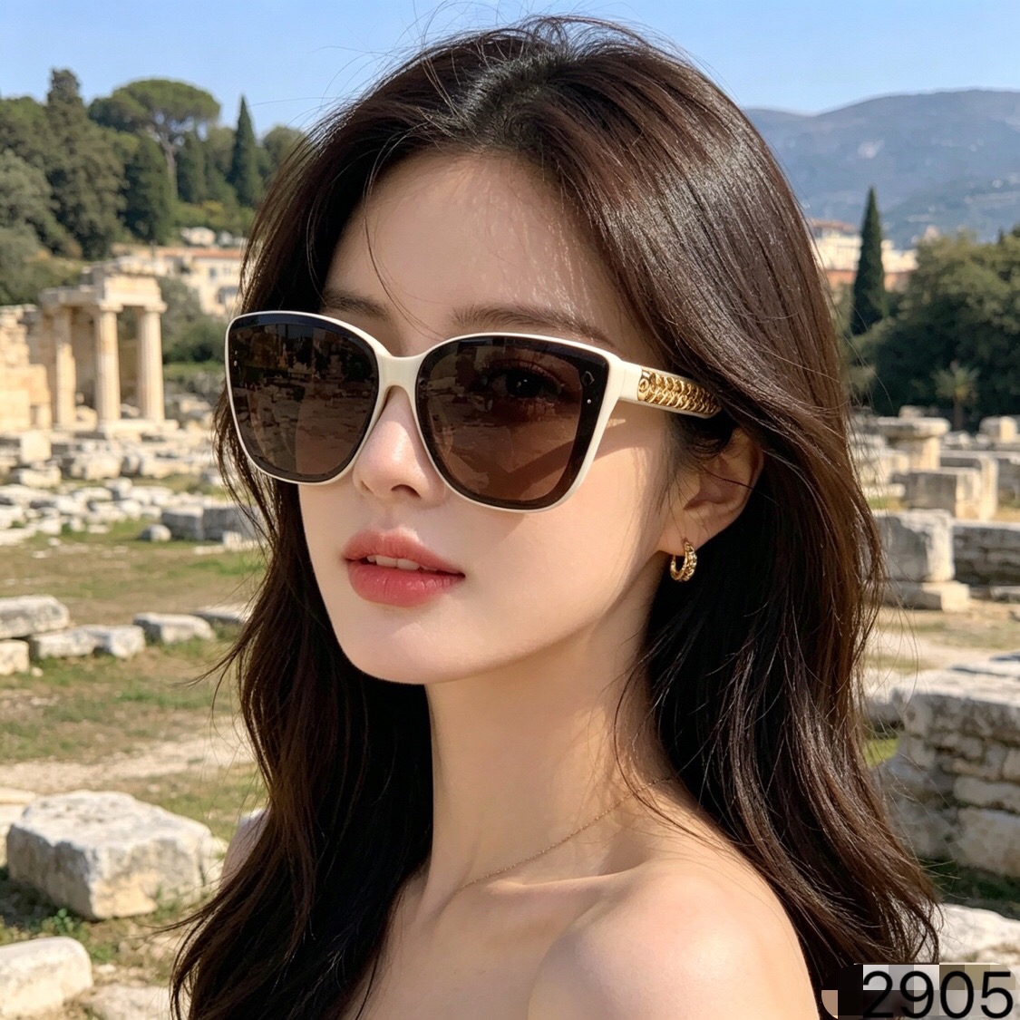 。。Chane*香家新款高级感金属链条时尚个性太阳镜小框猫眼潮流女士墨镜
