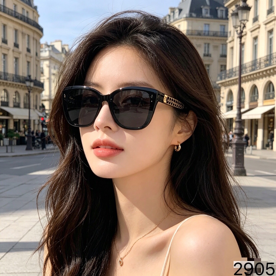 。。Chane*香家新款高级感金属链条时尚个性太阳镜小框猫眼潮流女士墨镜