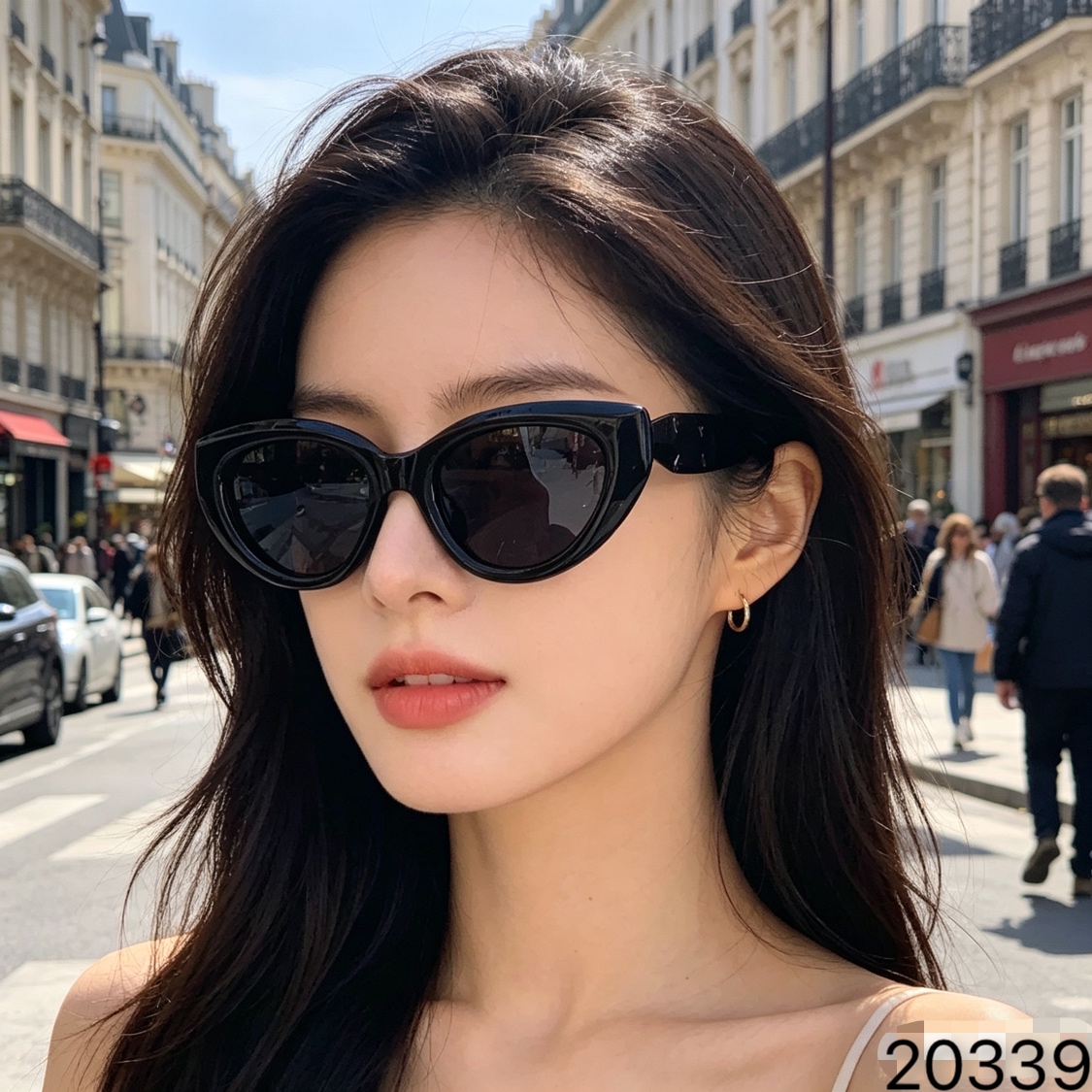 。。Chane*孙千同款复古猫眼偏光墨镜女潮酷辣妹慵懒风高级感防晒太阳眼镜男