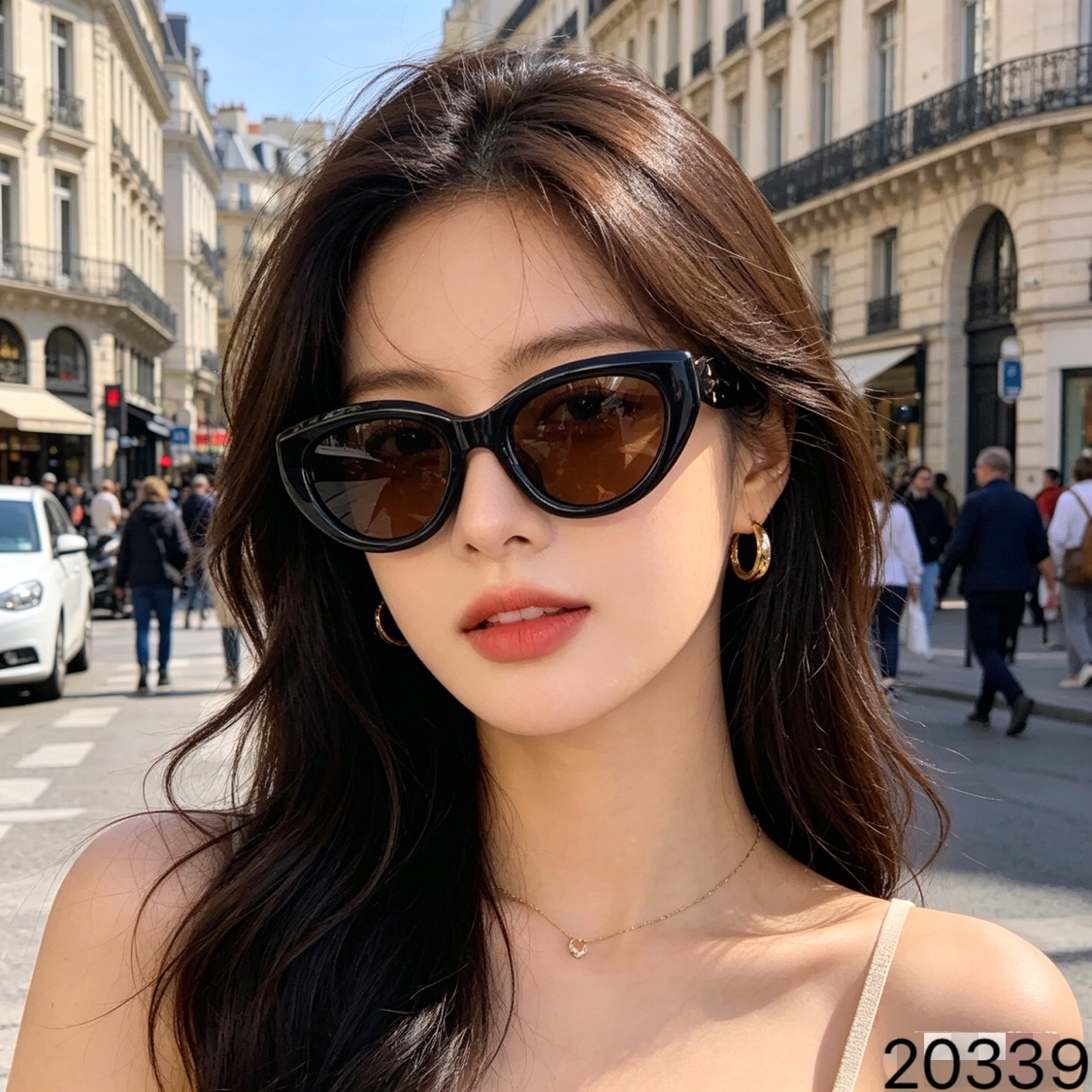 。。Chane*孙千同款复古猫眼偏光墨镜女潮酷辣妹慵懒风高级感防晒太阳眼镜男