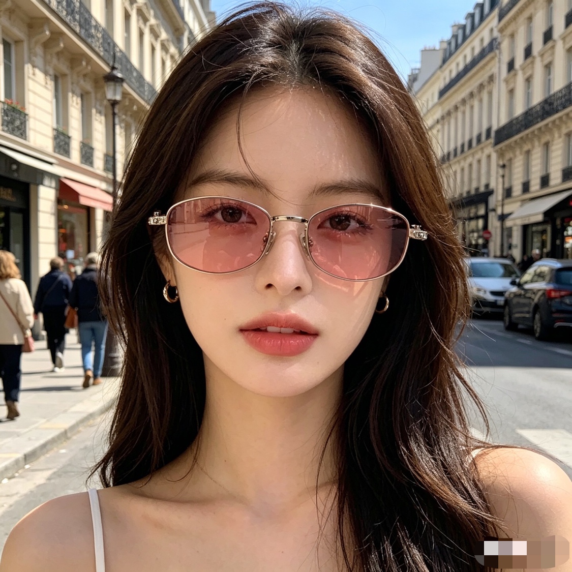 。。珍妮jennie椭圆粉钻太阳镜高级感墨镜度假拍照个性出游眼镜