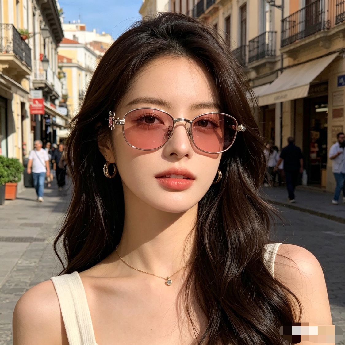 。。珍妮jennie椭圆粉钻太阳镜高级感墨镜度假拍照个性出游眼镜