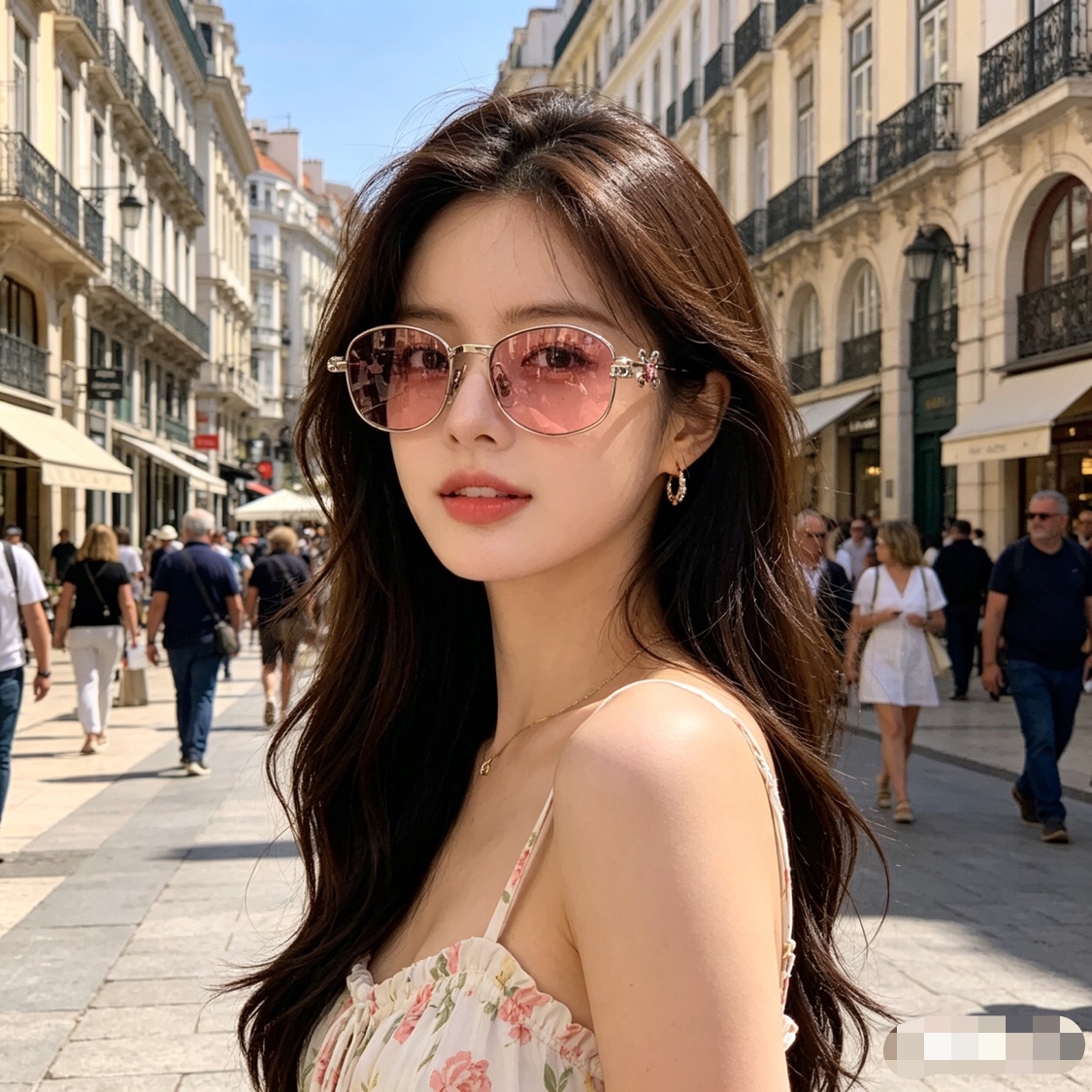 。。珍妮jennie椭圆粉钻太阳镜高级感墨镜度假拍照个性出游眼镜