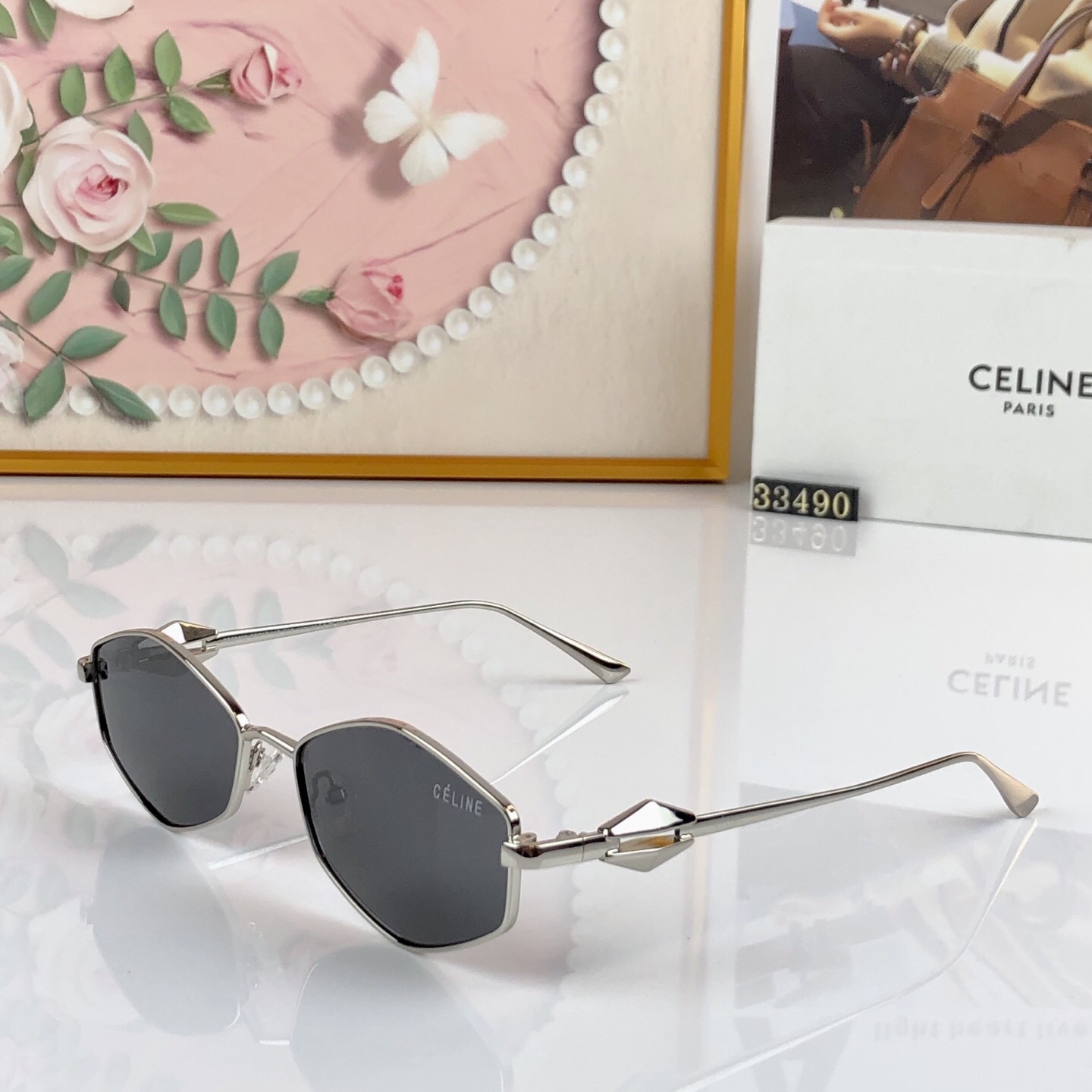 。。Celin*个性小清新街拍几何镜腿金属六边形太阳眼镜欧美时尚墨镜