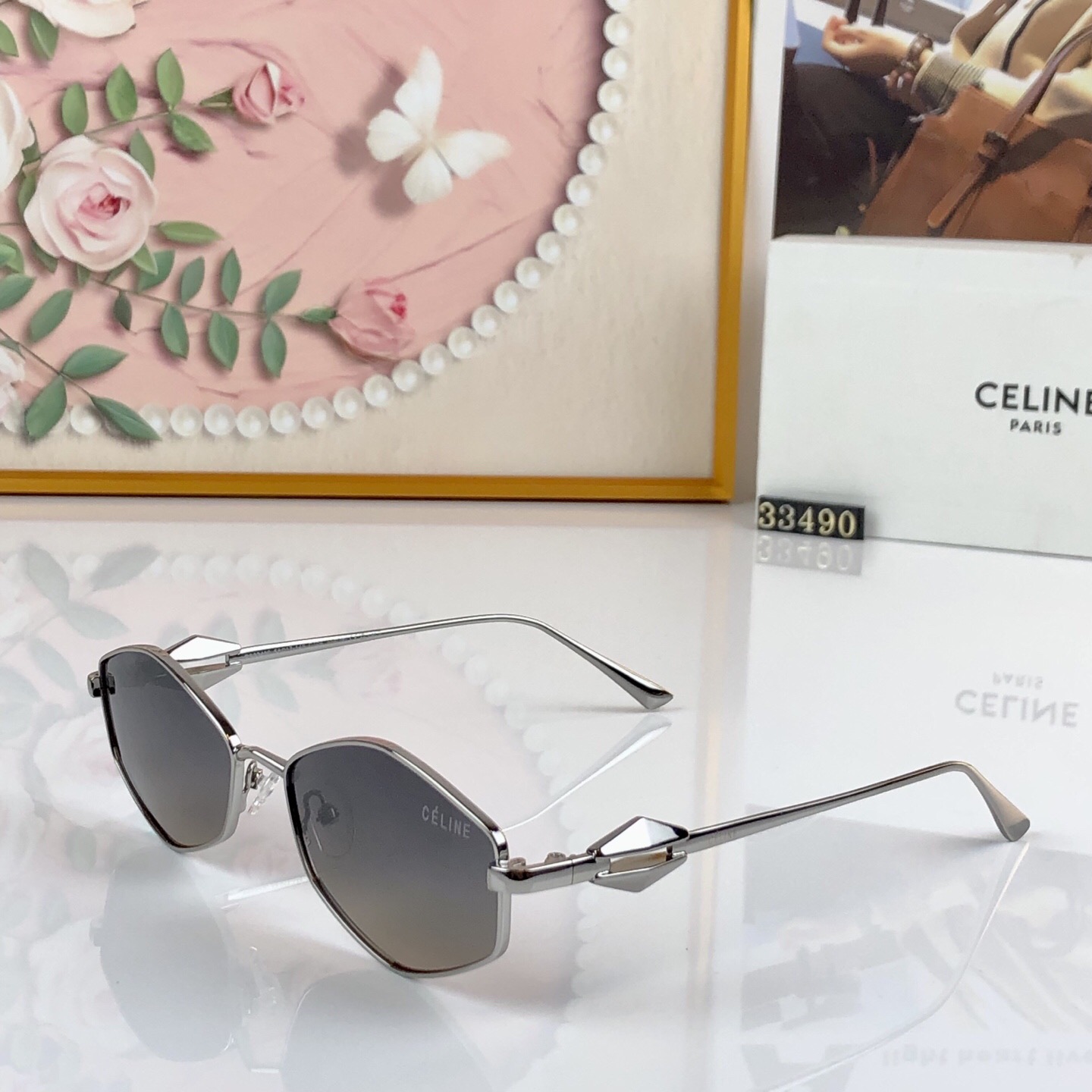 。。Celin*个性小清新街拍几何镜腿金属六边形太阳眼镜欧美时尚墨镜