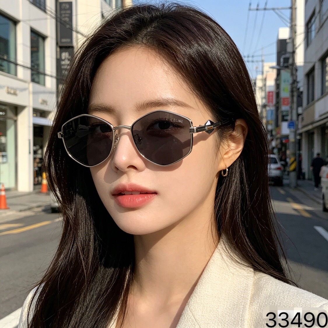 。。Celin*个性小清新街拍几何镜腿金属六边形太阳眼镜欧美时尚墨镜