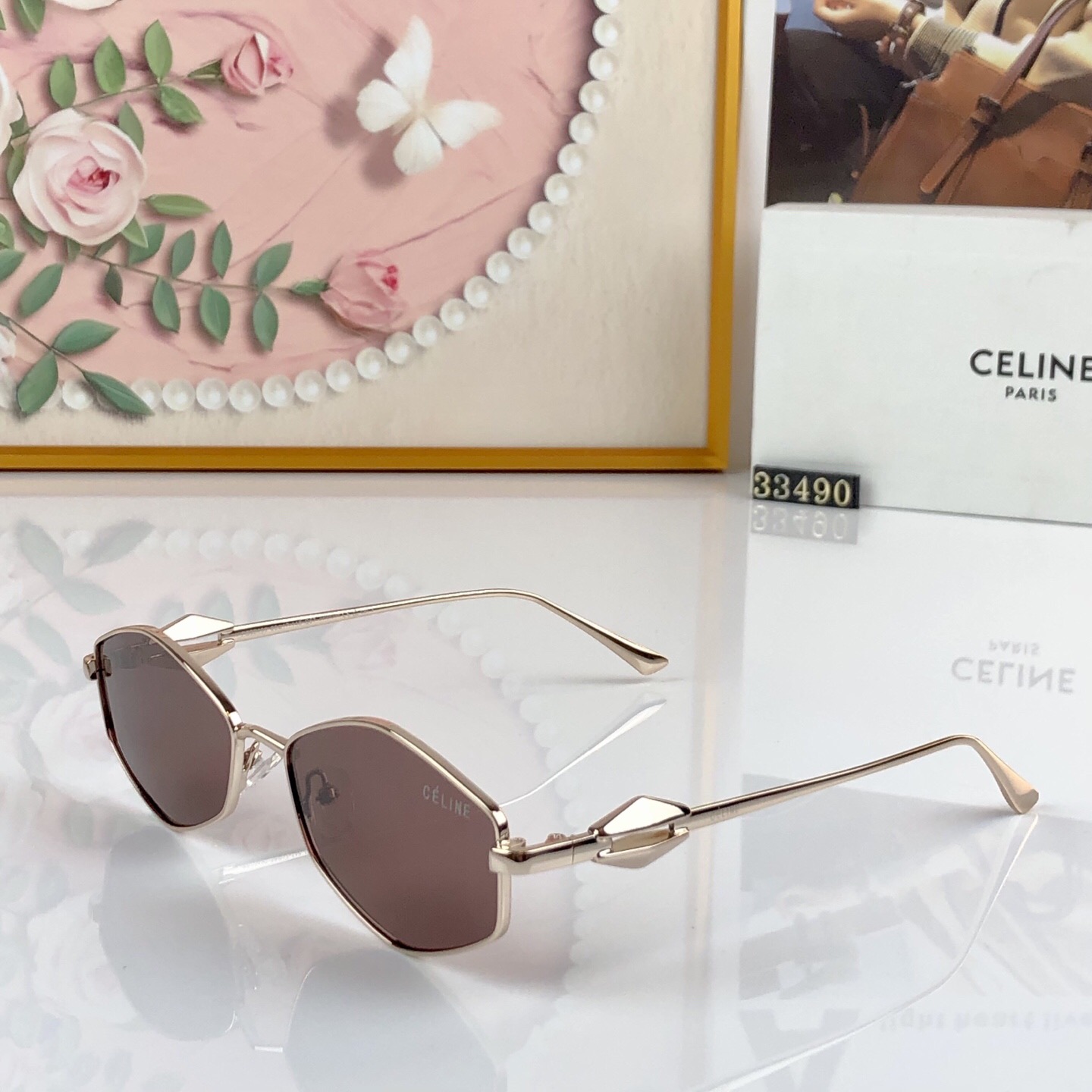 。。Celin*个性小清新街拍几何镜腿金属六边形太阳眼镜欧美时尚墨镜