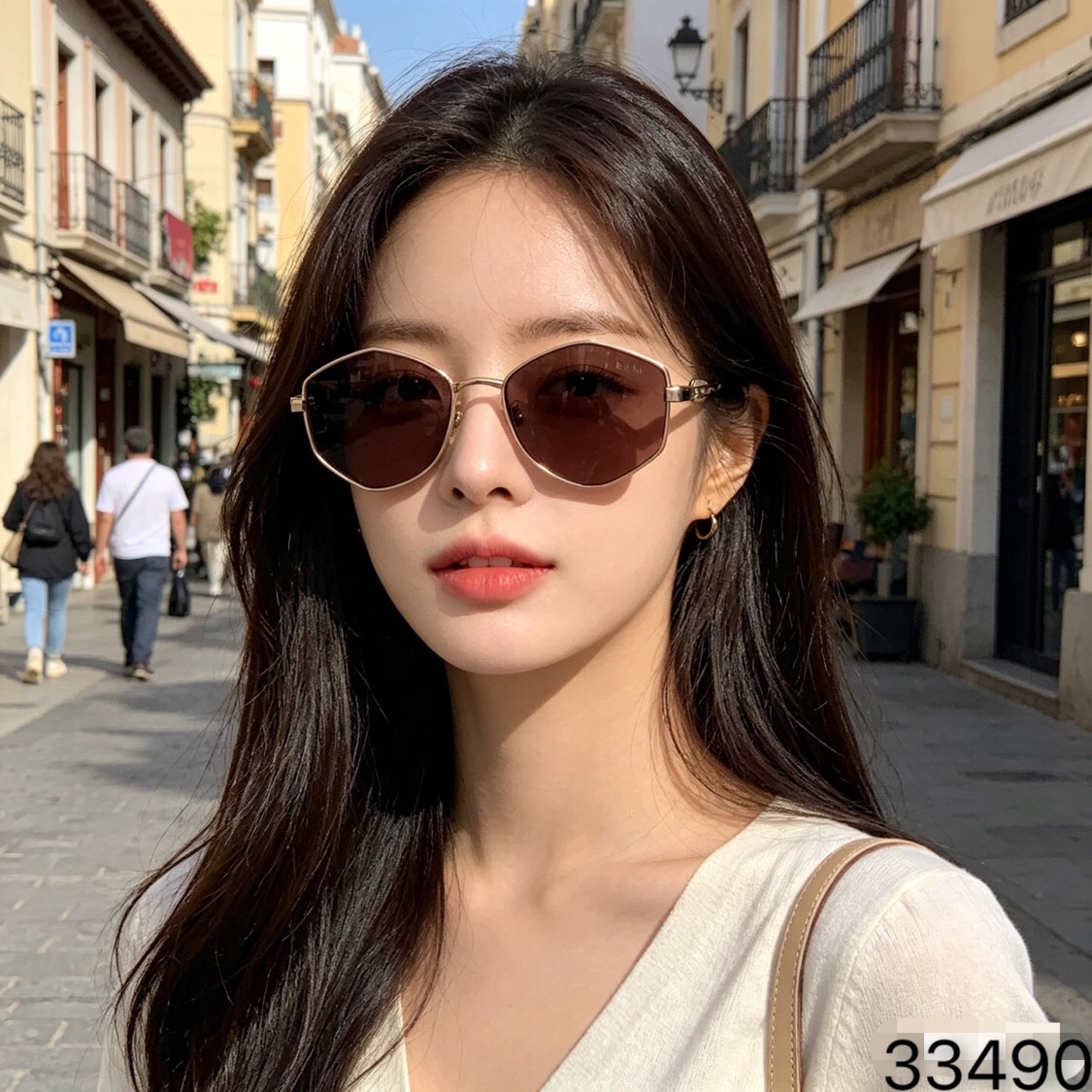 。。Celin*个性小清新街拍几何镜腿金属六边形太阳眼镜欧美时尚墨镜