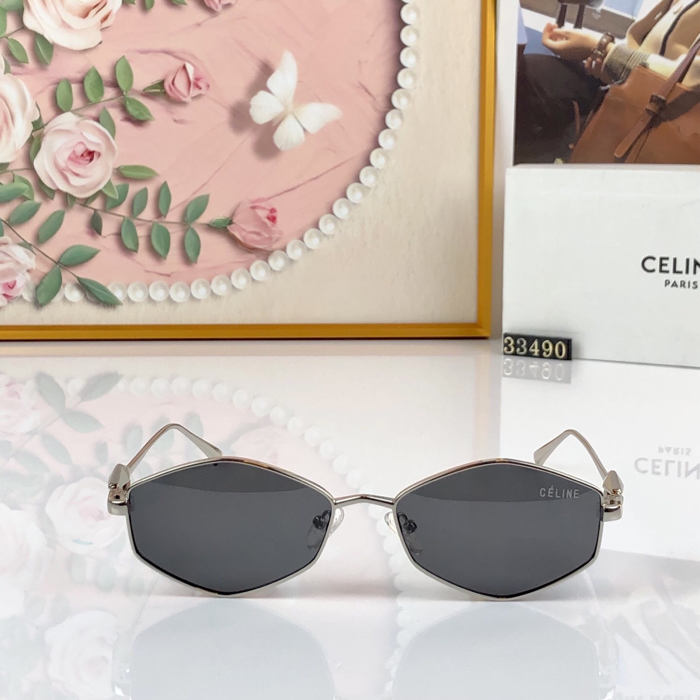 。。Celin*个性小清新街拍几何镜腿金属六边形太阳眼镜欧美时尚墨镜