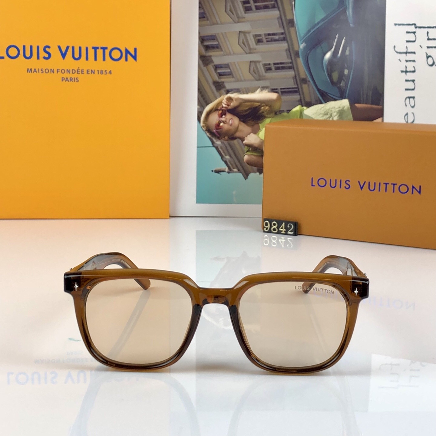 。。Louis vuitto*韩版复古透绿色遮阳猫眼墨镜女款潮高级感方形太阳眼镜男款