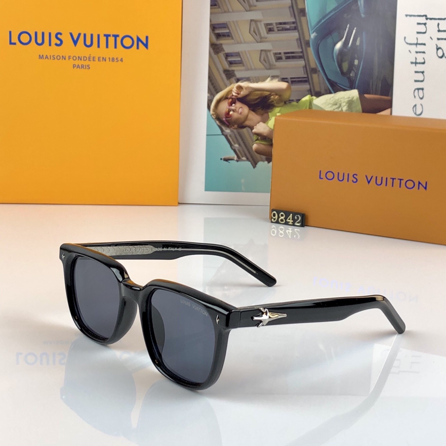 。。Louis vuitto*韩版复古透绿色遮阳猫眼墨镜女款潮高级感方形太阳眼镜男款
