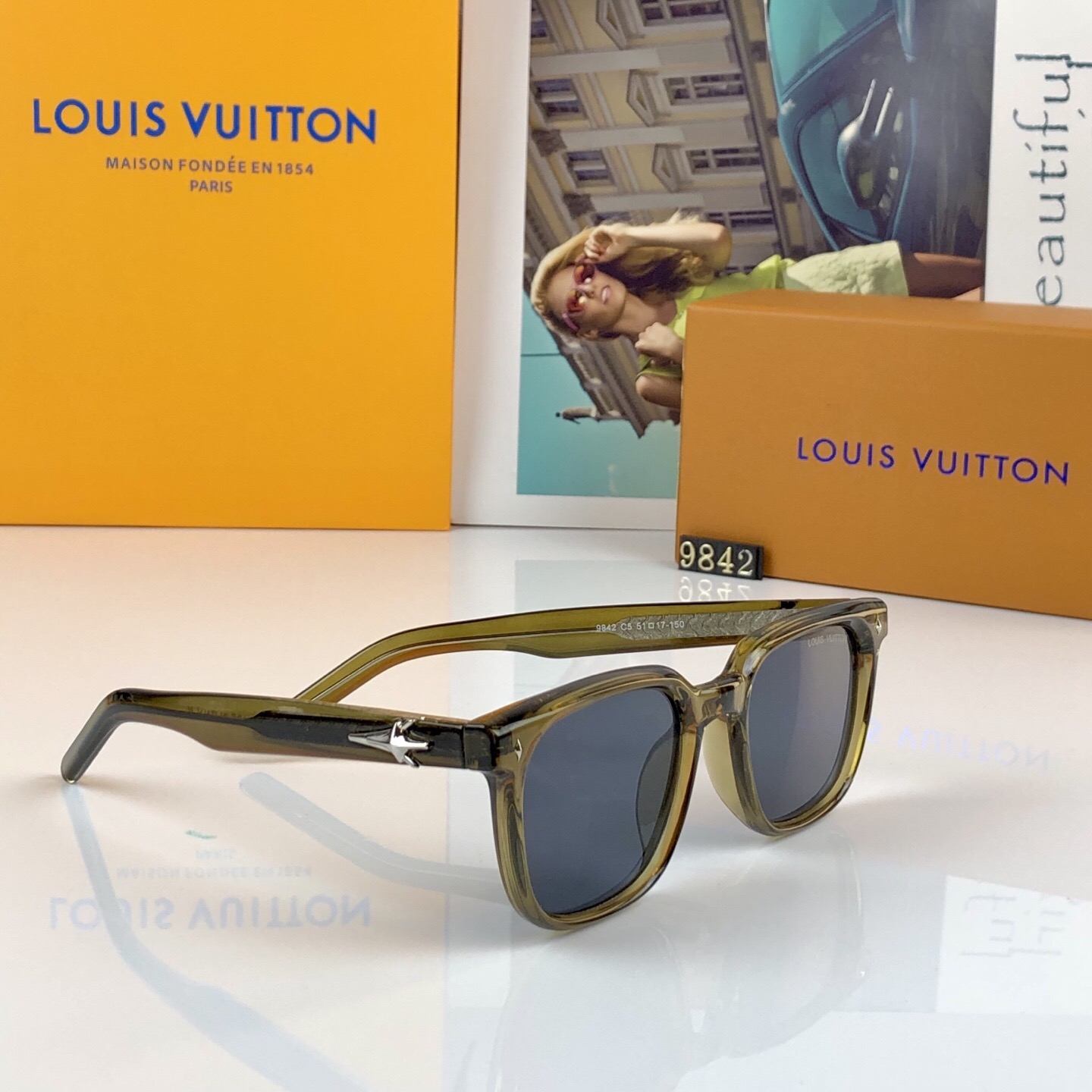 。。Louis vuitto*韩版复古透绿色遮阳猫眼墨镜女款潮高级感方形太阳眼镜男款