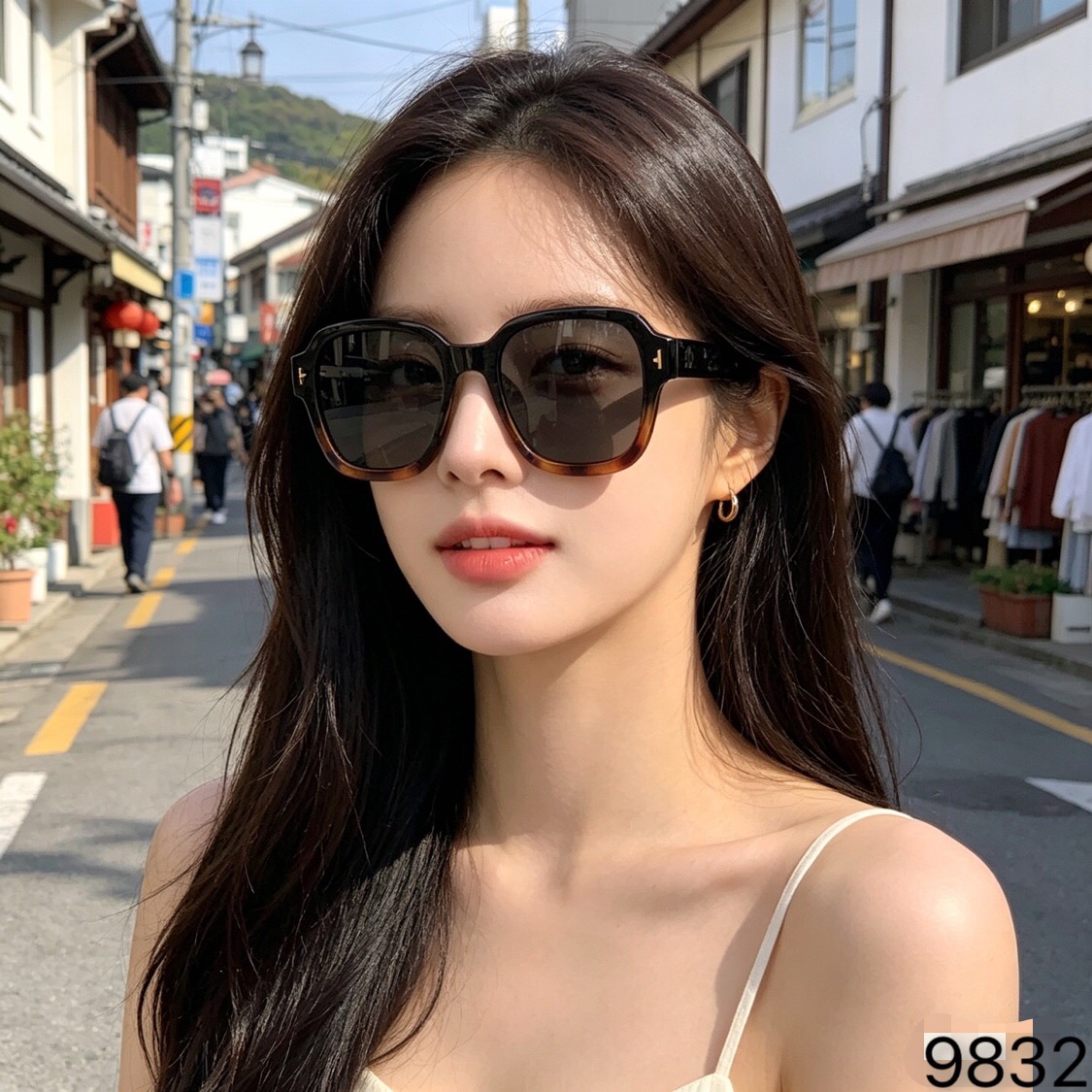 。。Gucc*韩版复古方框黄色墨镜女米钉时尚百搭街拍太阳镜男防紫外线潮